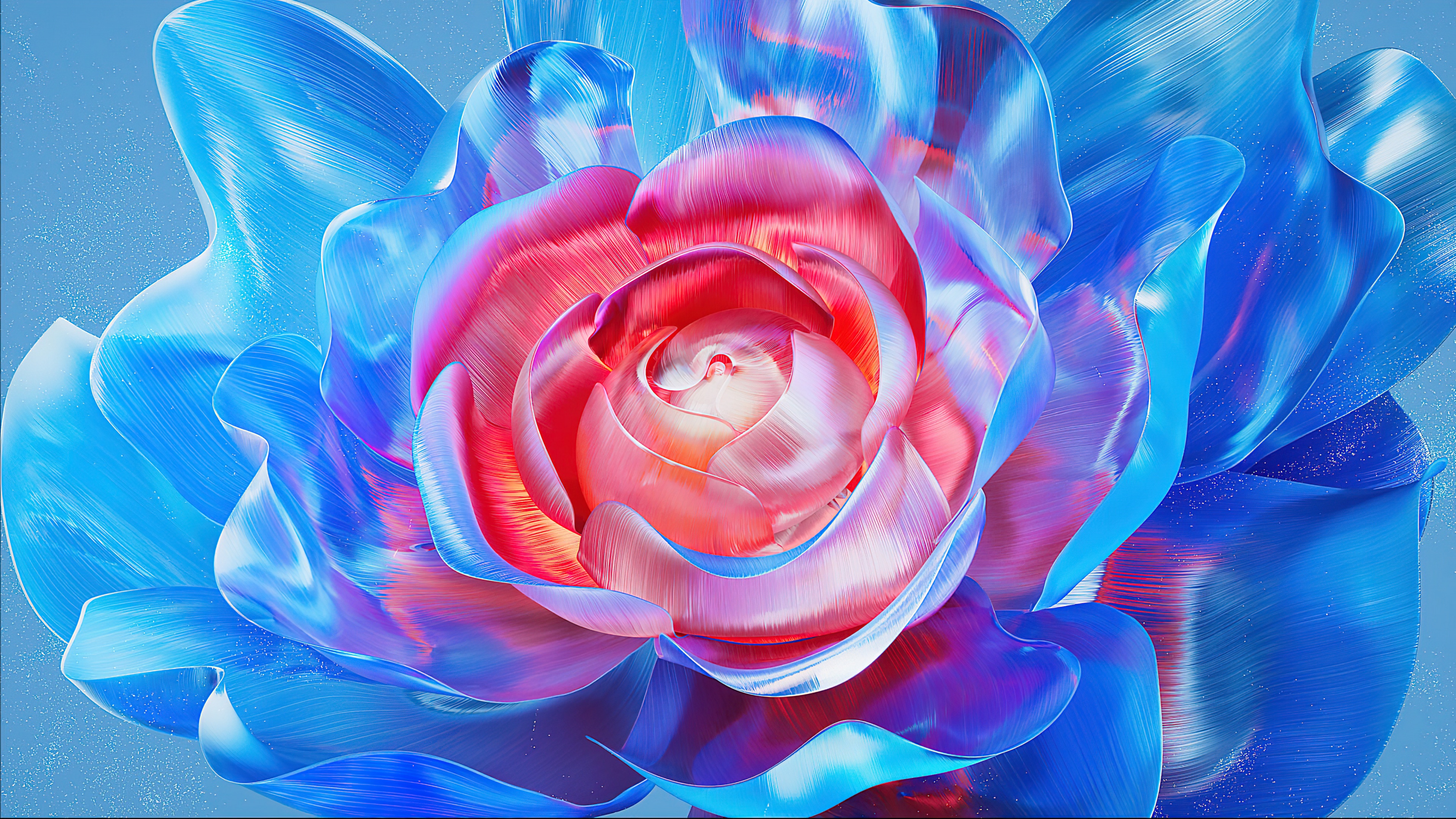 A close-up shot of a glowing blue digital flower with luminescent petals and a deep blue aesthetic.