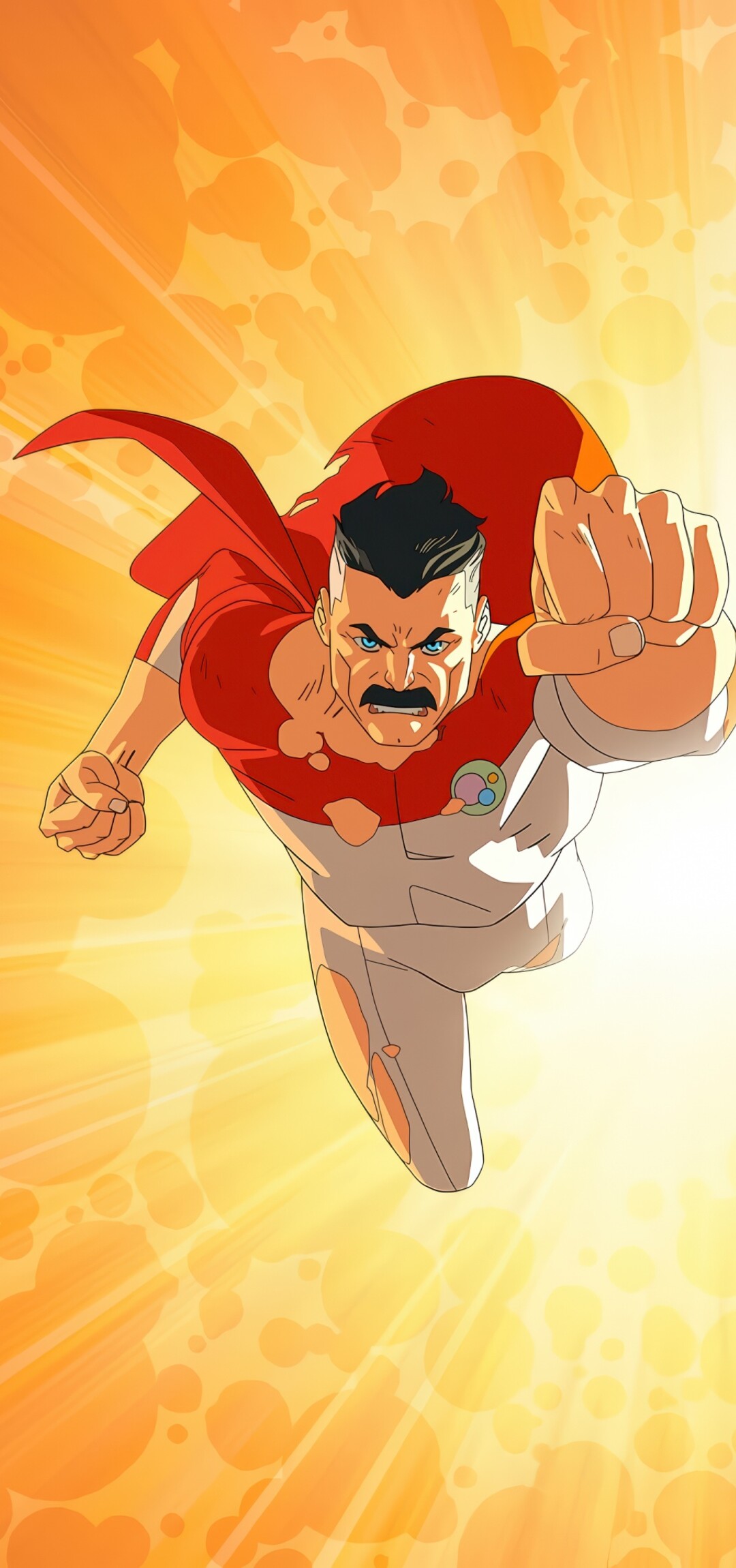 Mark Grayson and Omni-Man from the Invincible animated series facing each other in a dramatic confrontation.