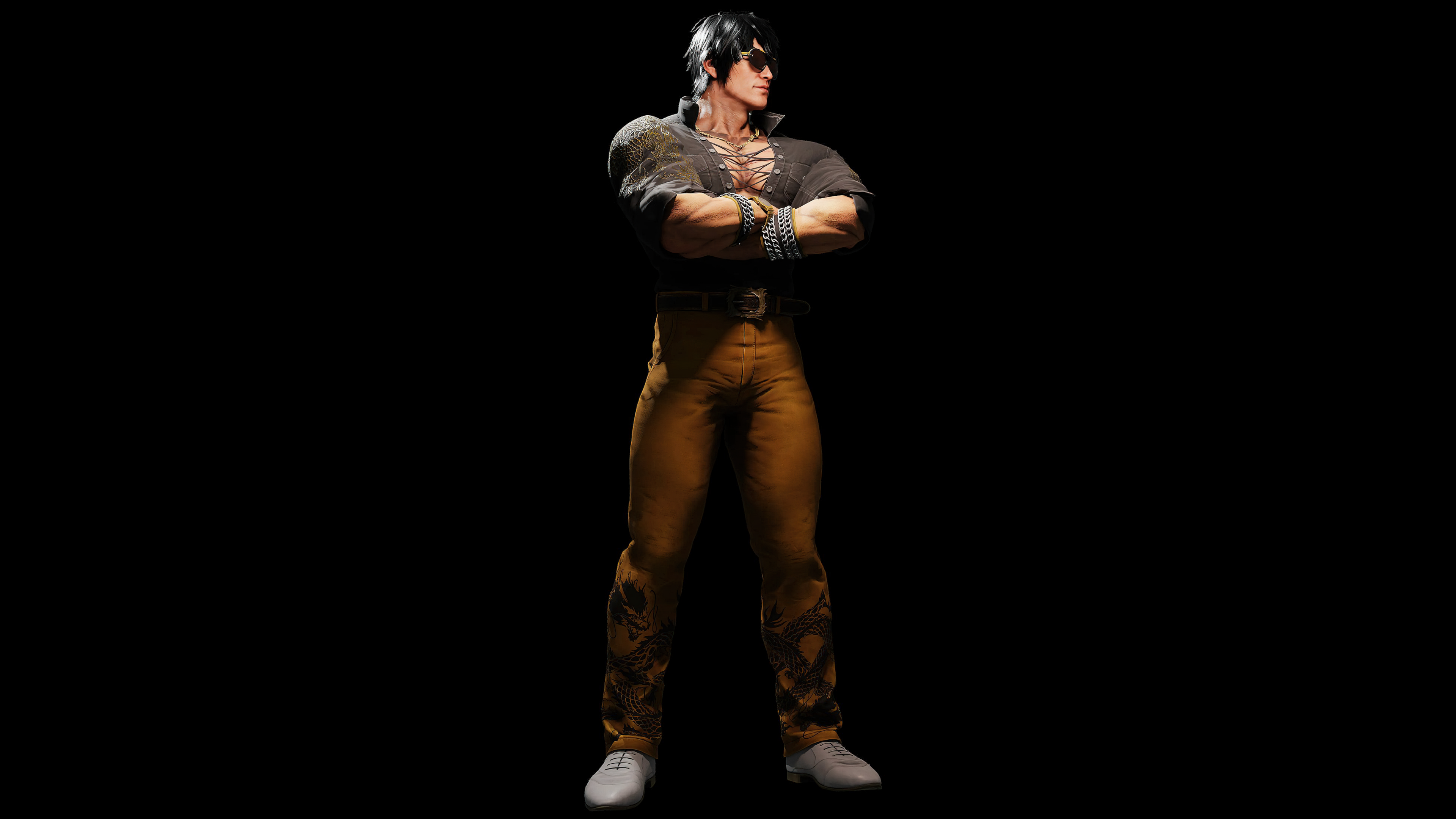 A high-resolution 5K portrait of Marshall Law from Tekken 8 against a solid black background.
