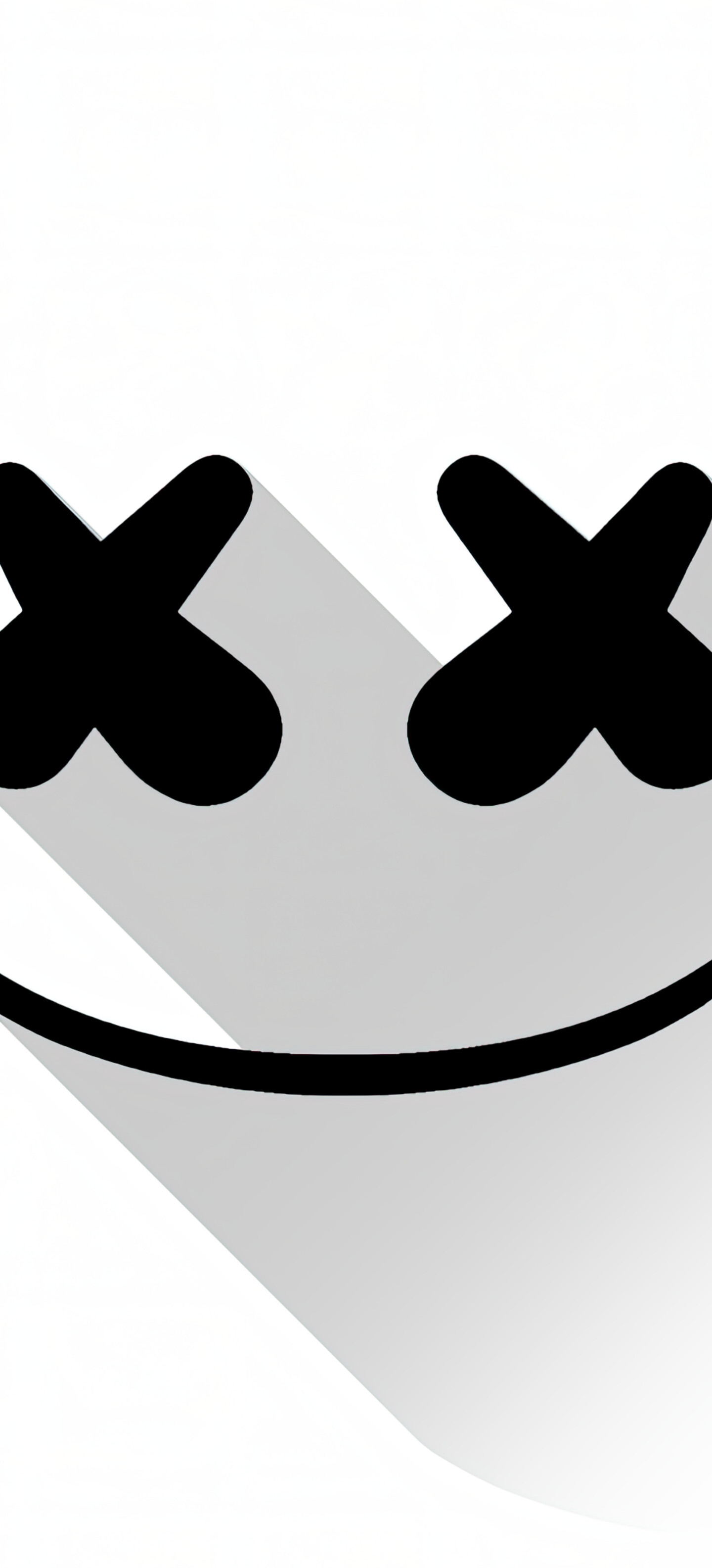 Minimalist black and white material design illustration of Marshmello's mask.