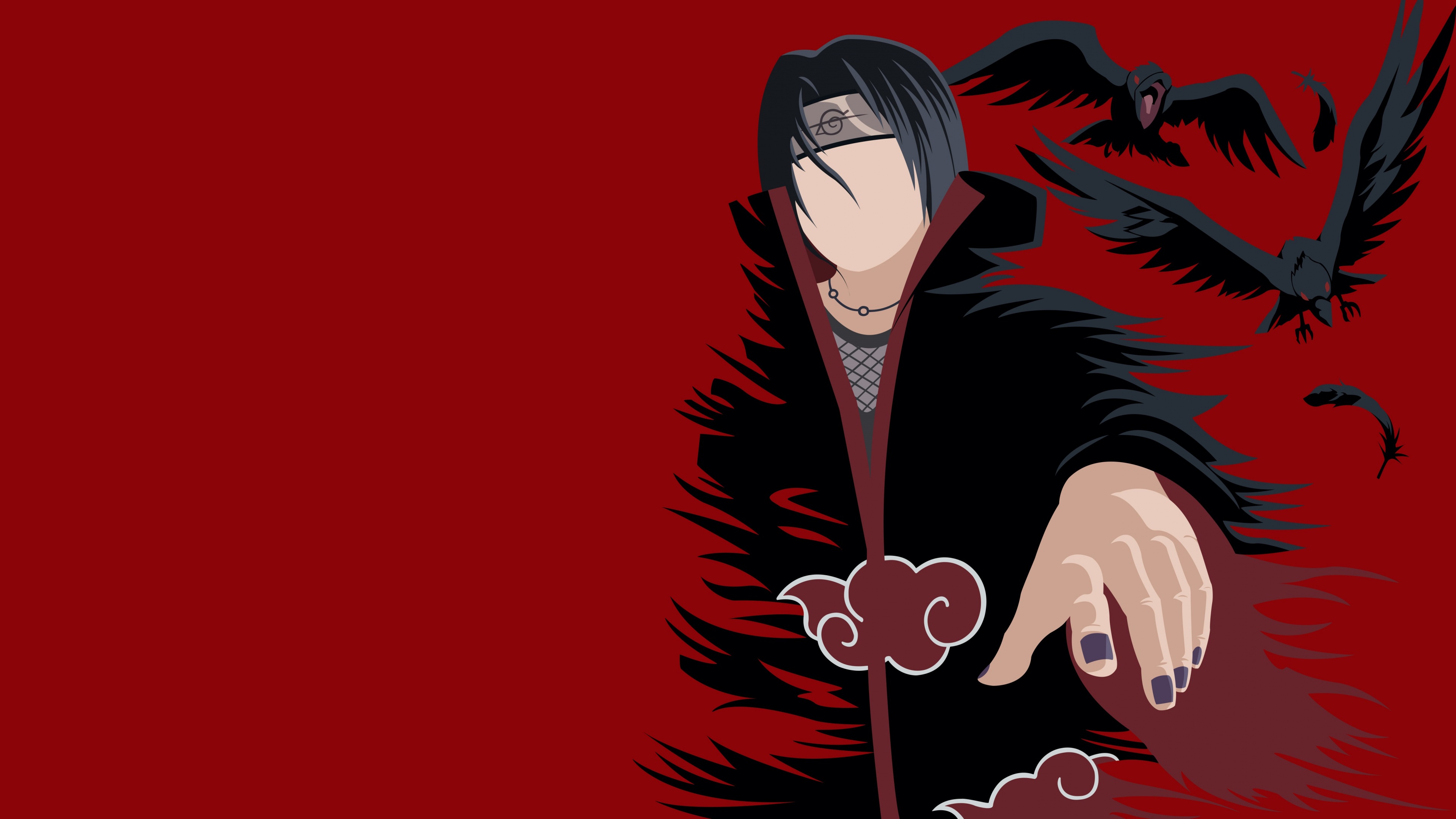 Minimalist red background silhouette of Itachi Uchiha from Naruto.