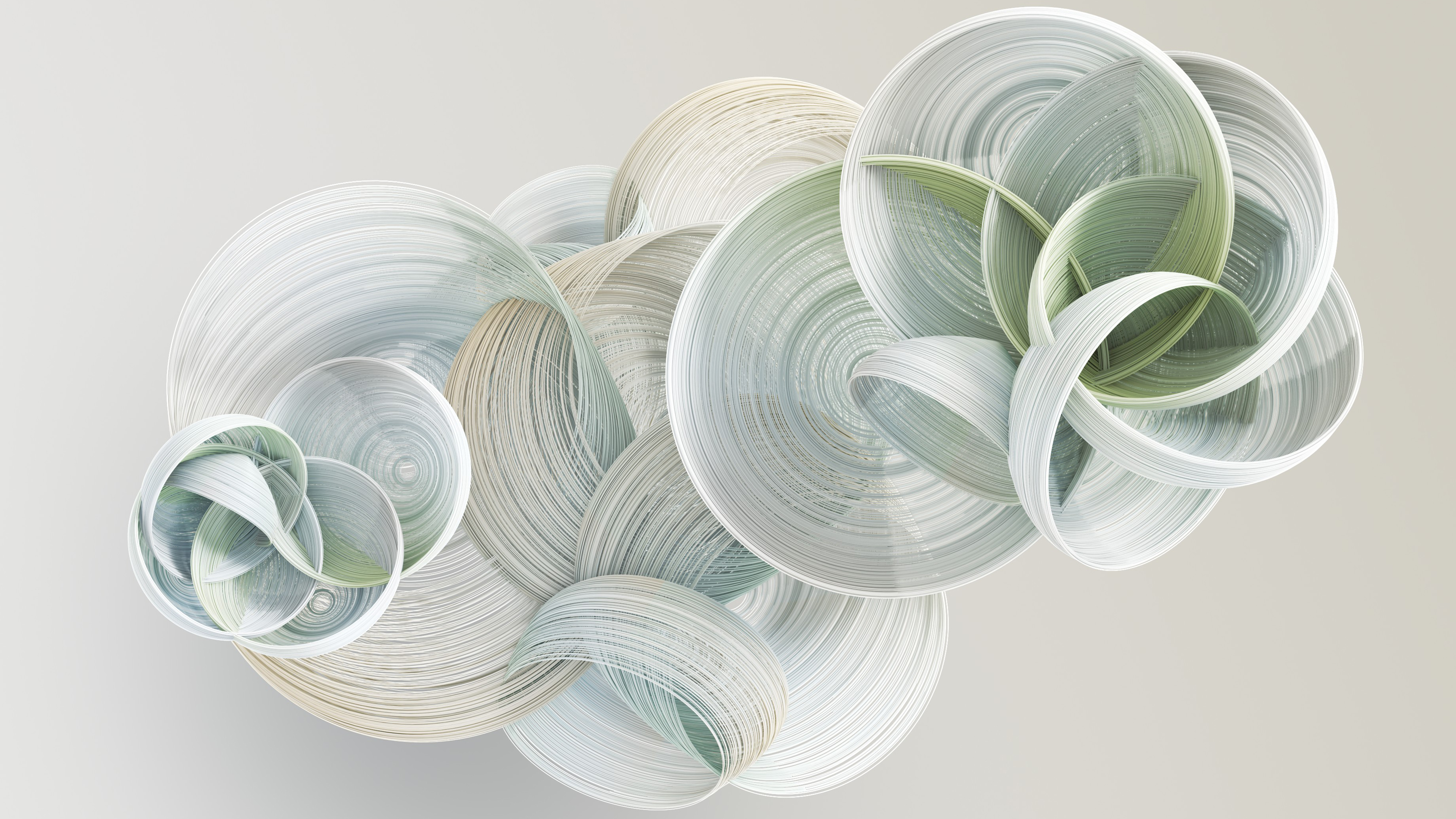 A 3D render of sage green concentric circles and rings in a minimalist, modern design style.