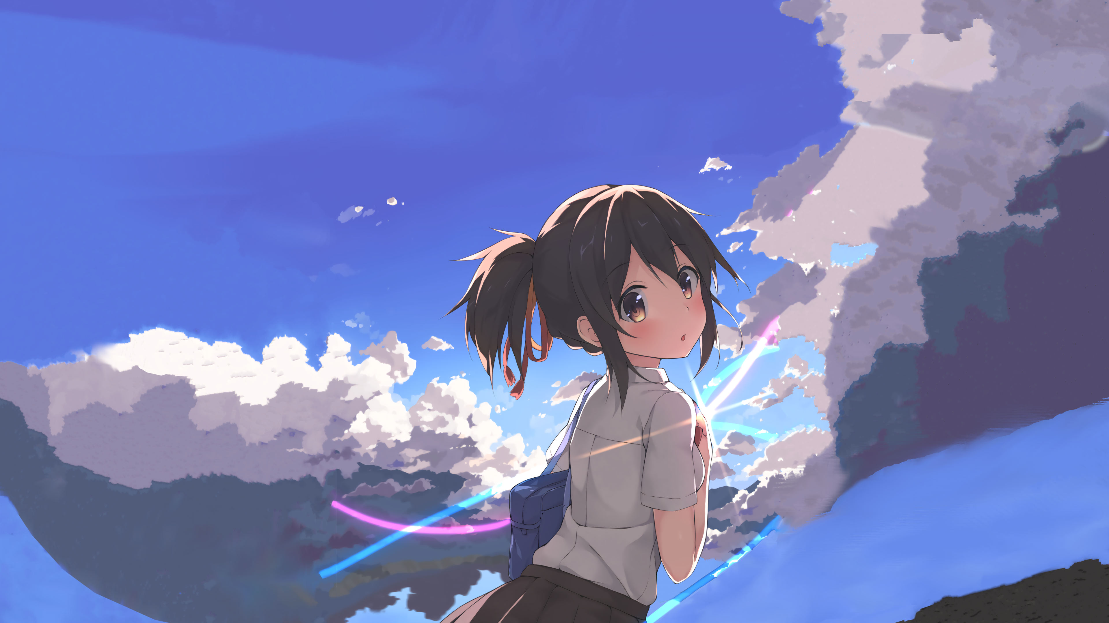 A high-resolution anime portrait of Mitsuha Miyamizu from the movie Your Name.