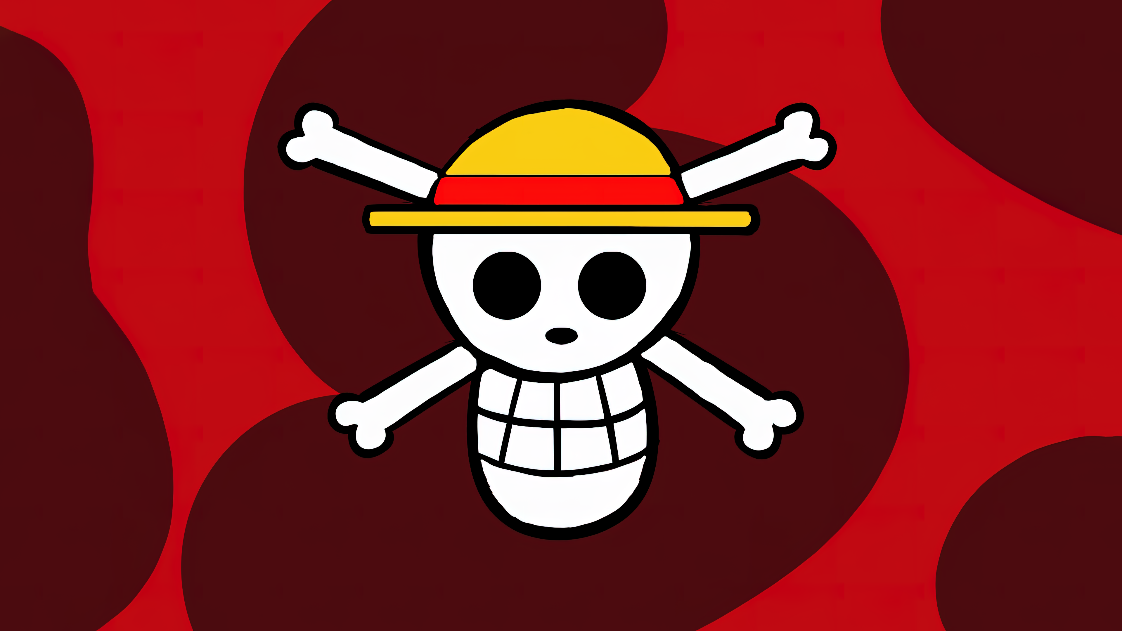 Straw Hat Pirates logo with Monkey D. Luffy from One Piece on a red background
