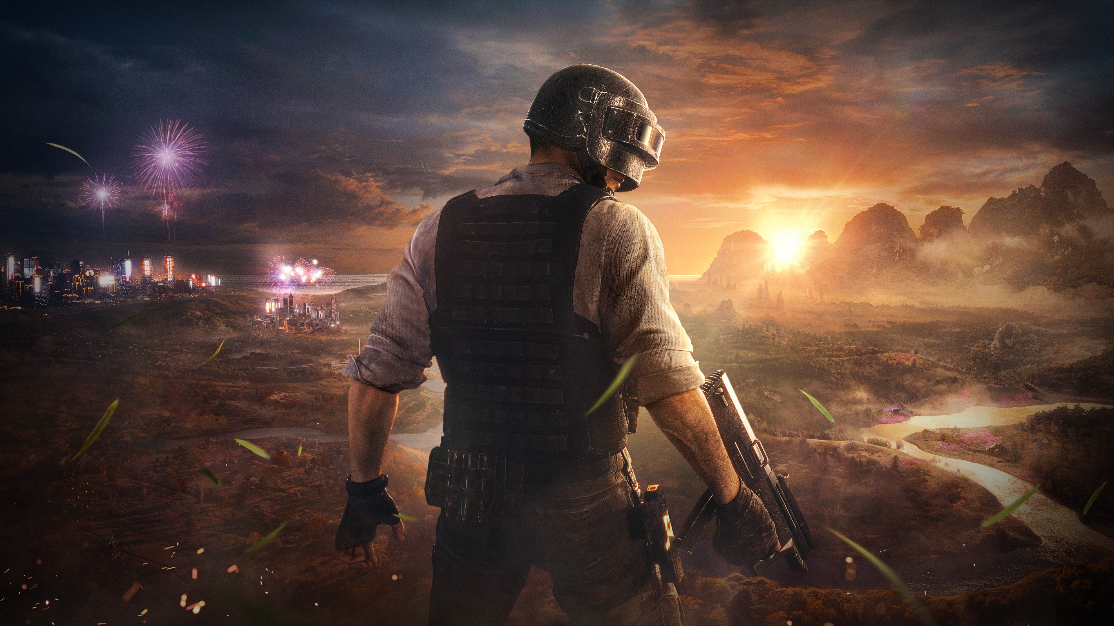 A tactical soldier wearing a Level 3 helmet and combat vest from PUBG MOBILE in a cinematic poster pose.