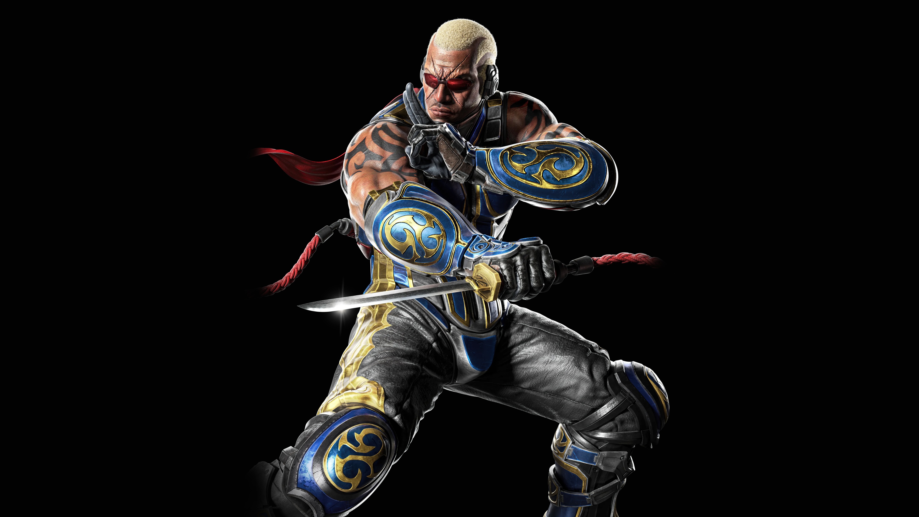 A high-detail close-up of Raven from Tekken 8 against a solid black background.