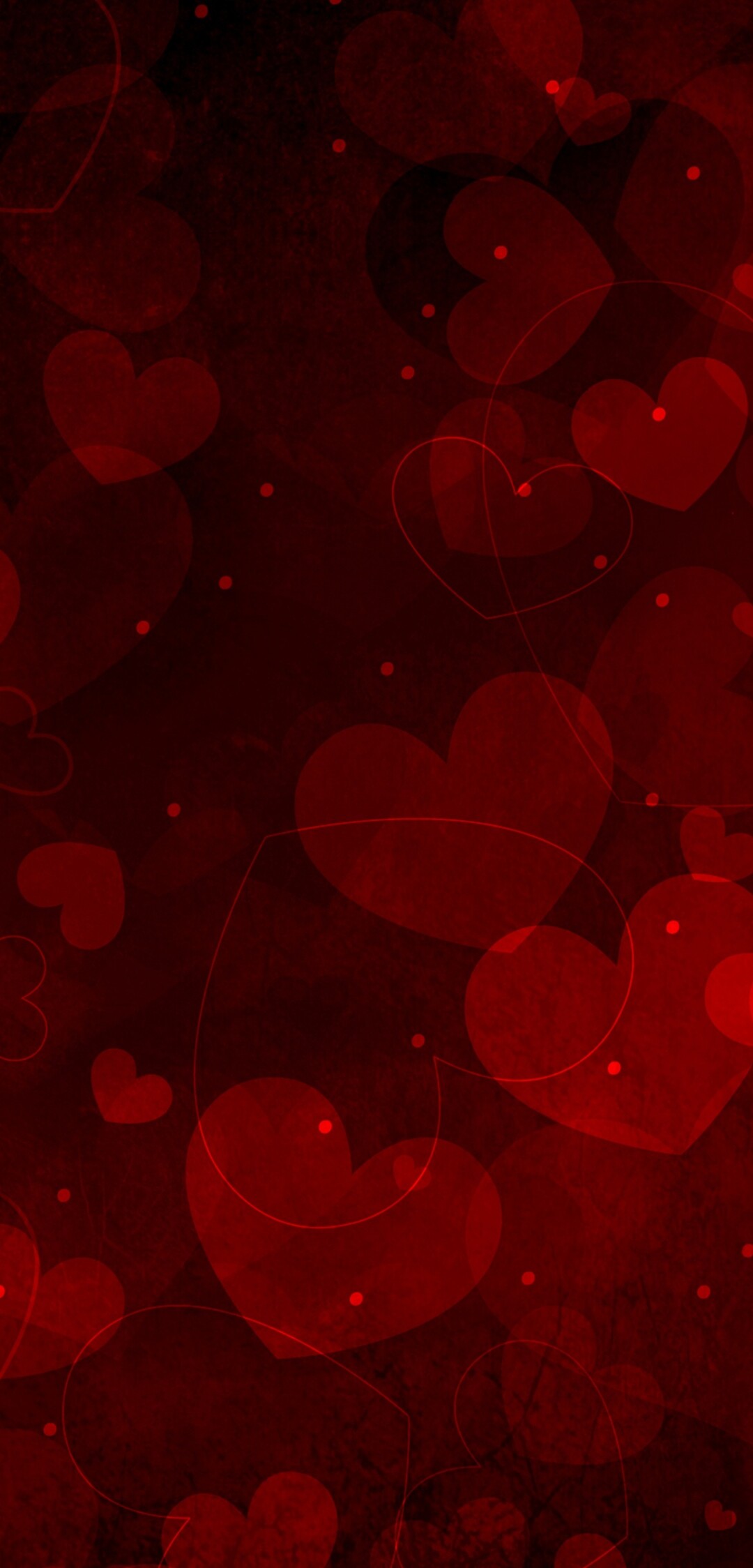A cluster of various sized, vibrant red hearts arranged in a romantic composition.