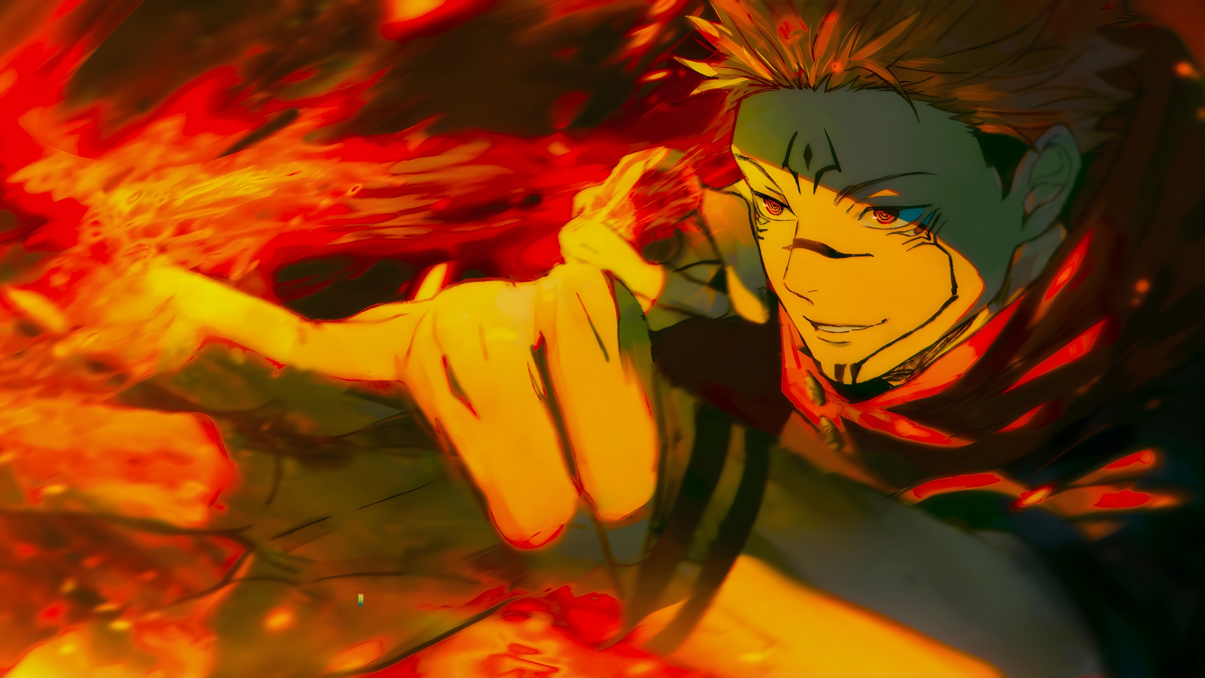 A high-resolution portrait of Ryomen Sukuna from Jujutsu Kaisen featuring his iconic tattoos and intense expression.
