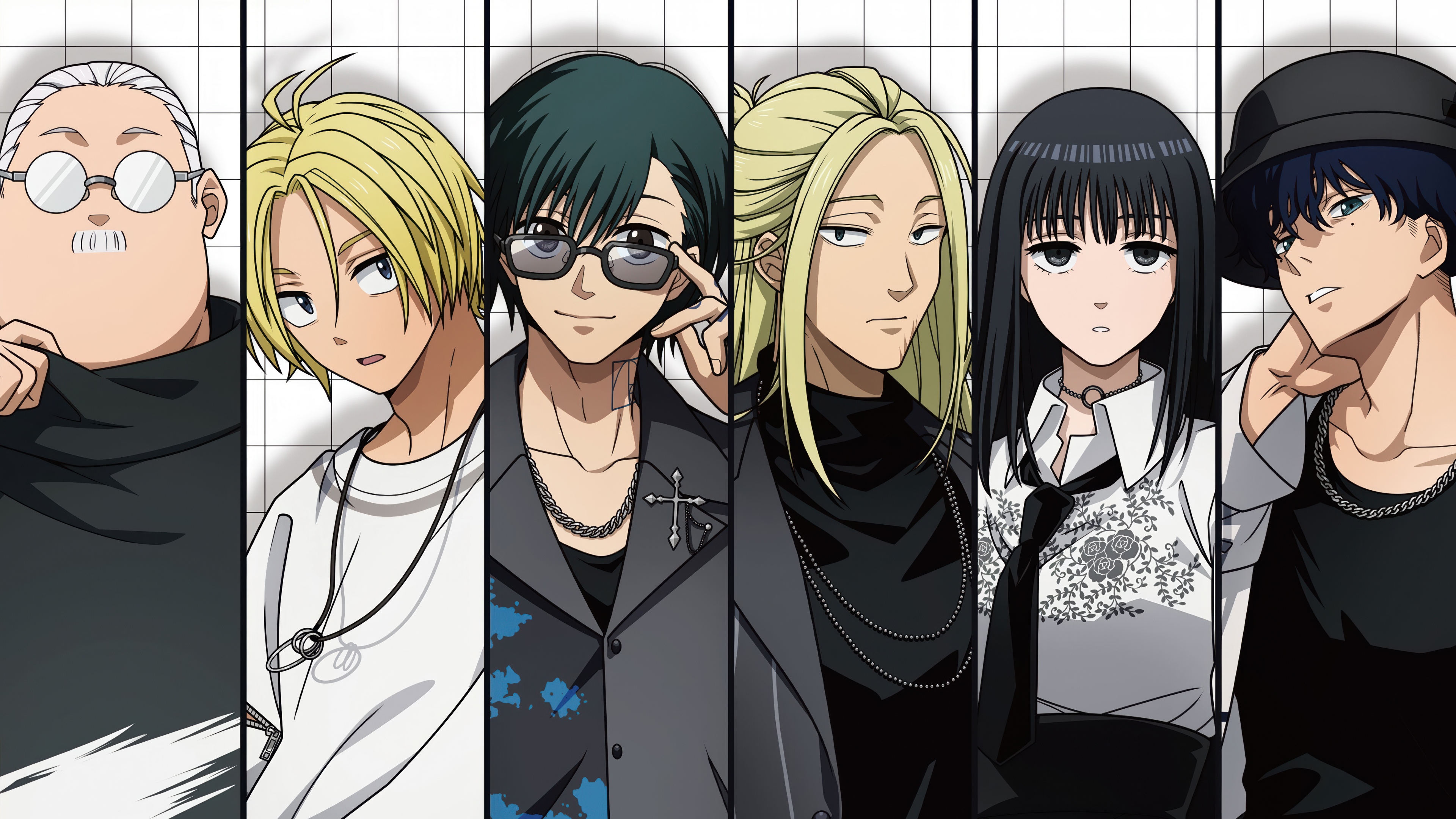 Character poster of Taro Sakamoto, Shin Asakura, and Yoichi Nagumo from the Sakamoto Days manga series.