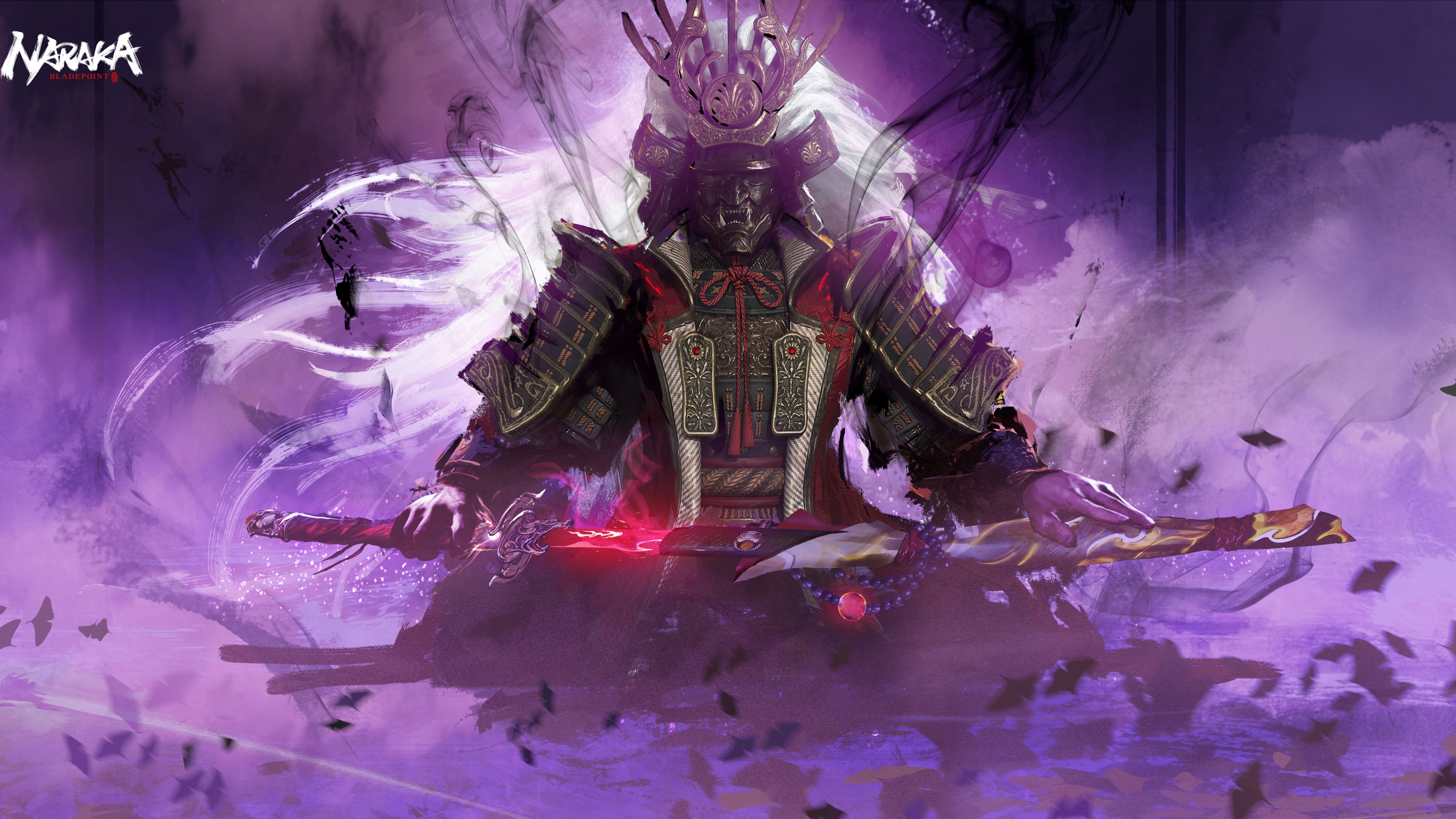 A high-resolution, detailed portrait of a samurai character from the game Naraka: Bladepoint.