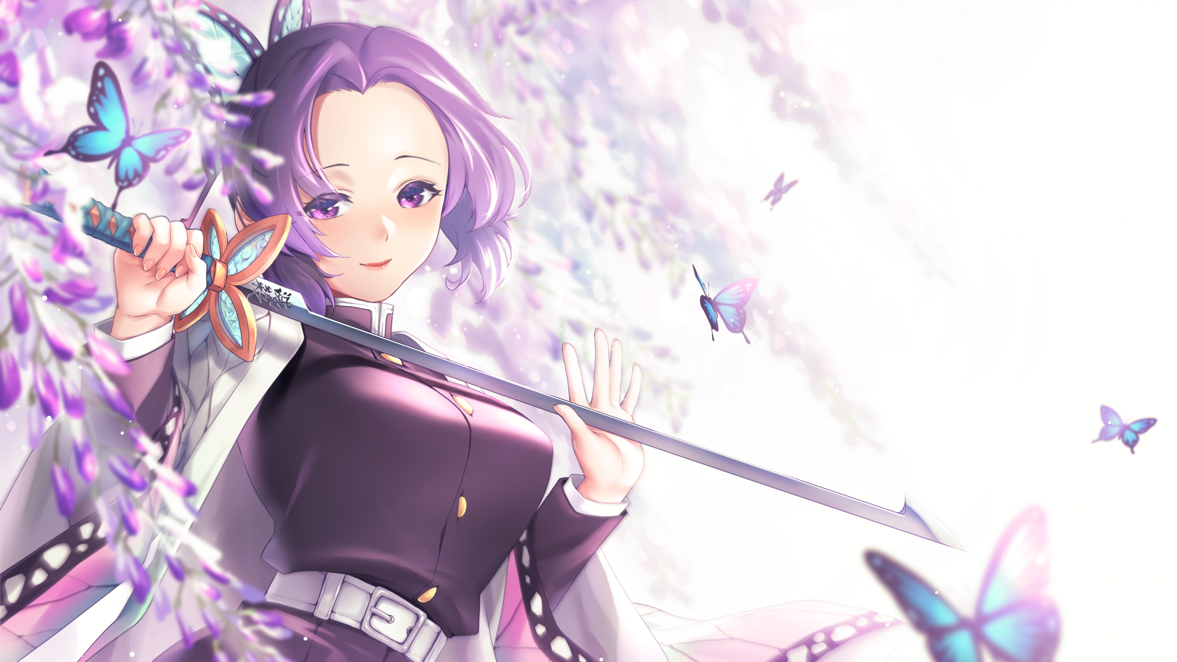 Shinobu Kocho from Demon Slayer: Kimetsu no Yaiba in a beautiful anime art style.