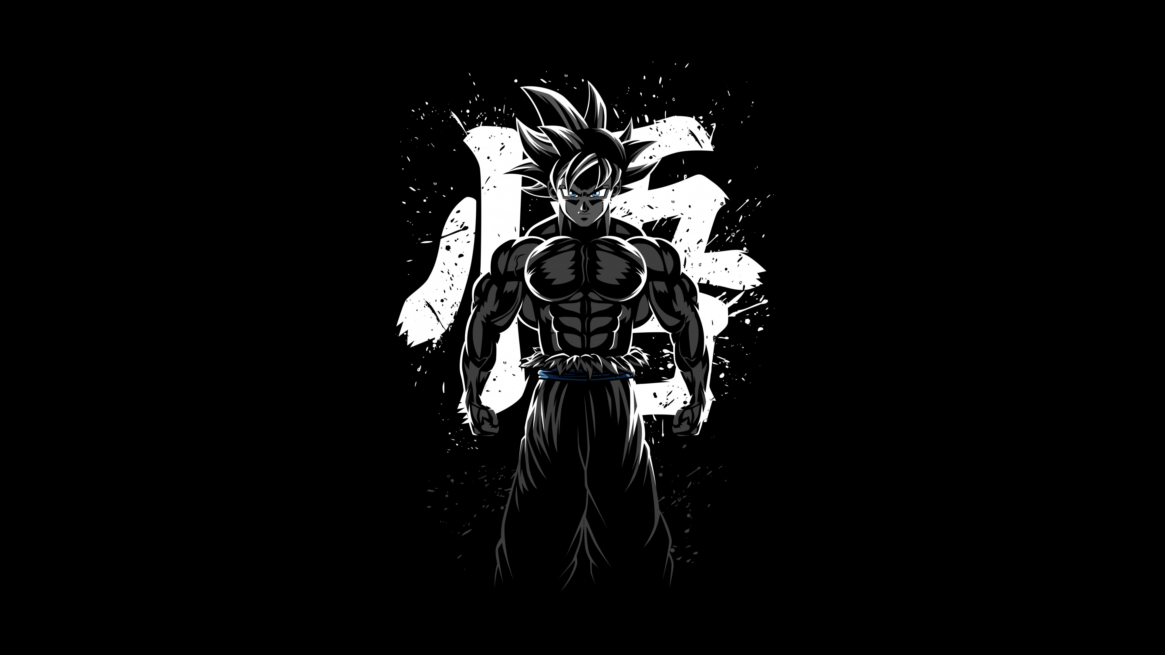 Minimalist 5K wallpaper of Son Goku from Dragon Ball Z on a deep black AMOLED background