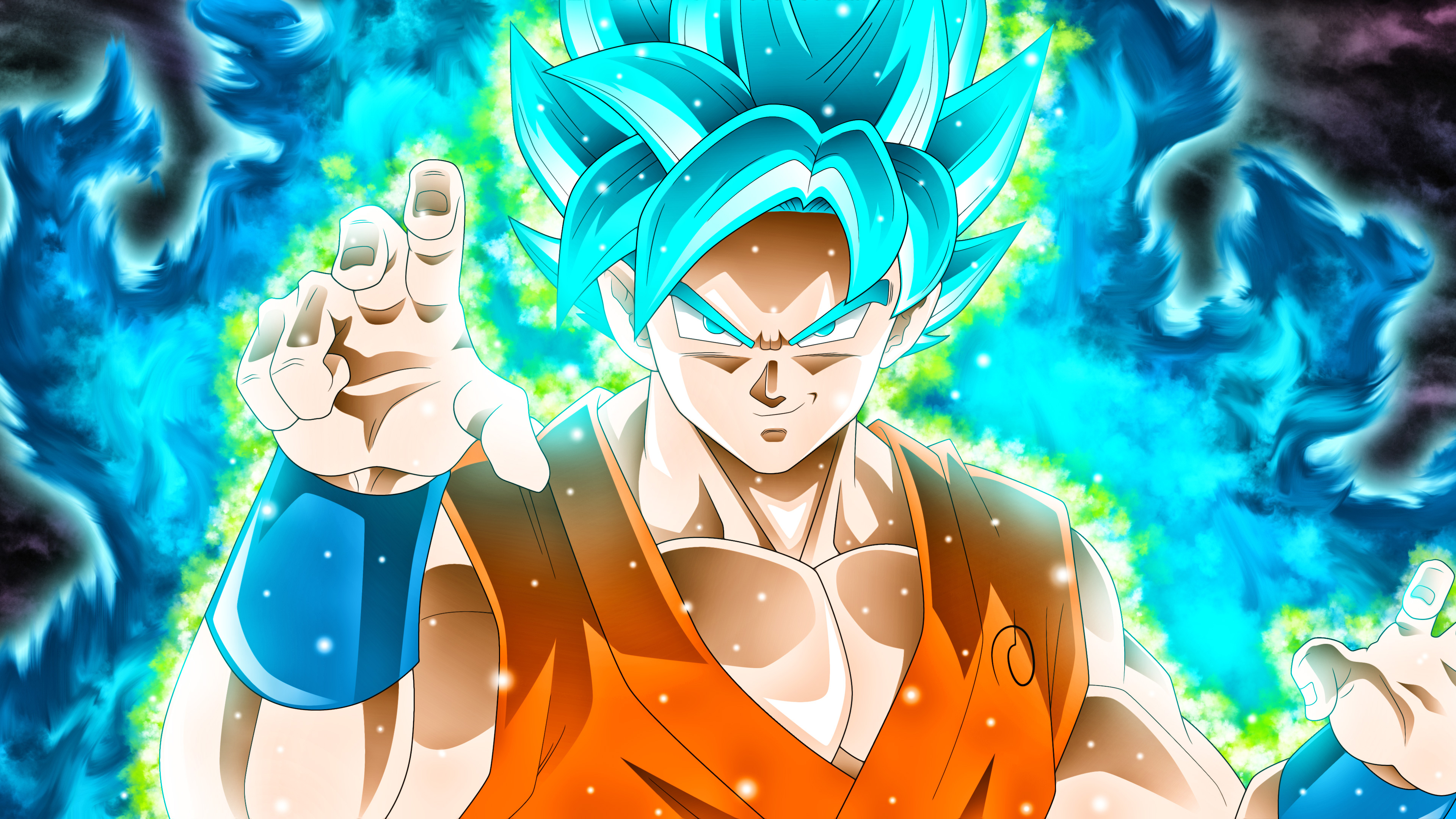 Son Goku in Super Saiyan Blue form with blue energy aura from Dragon Ball Super