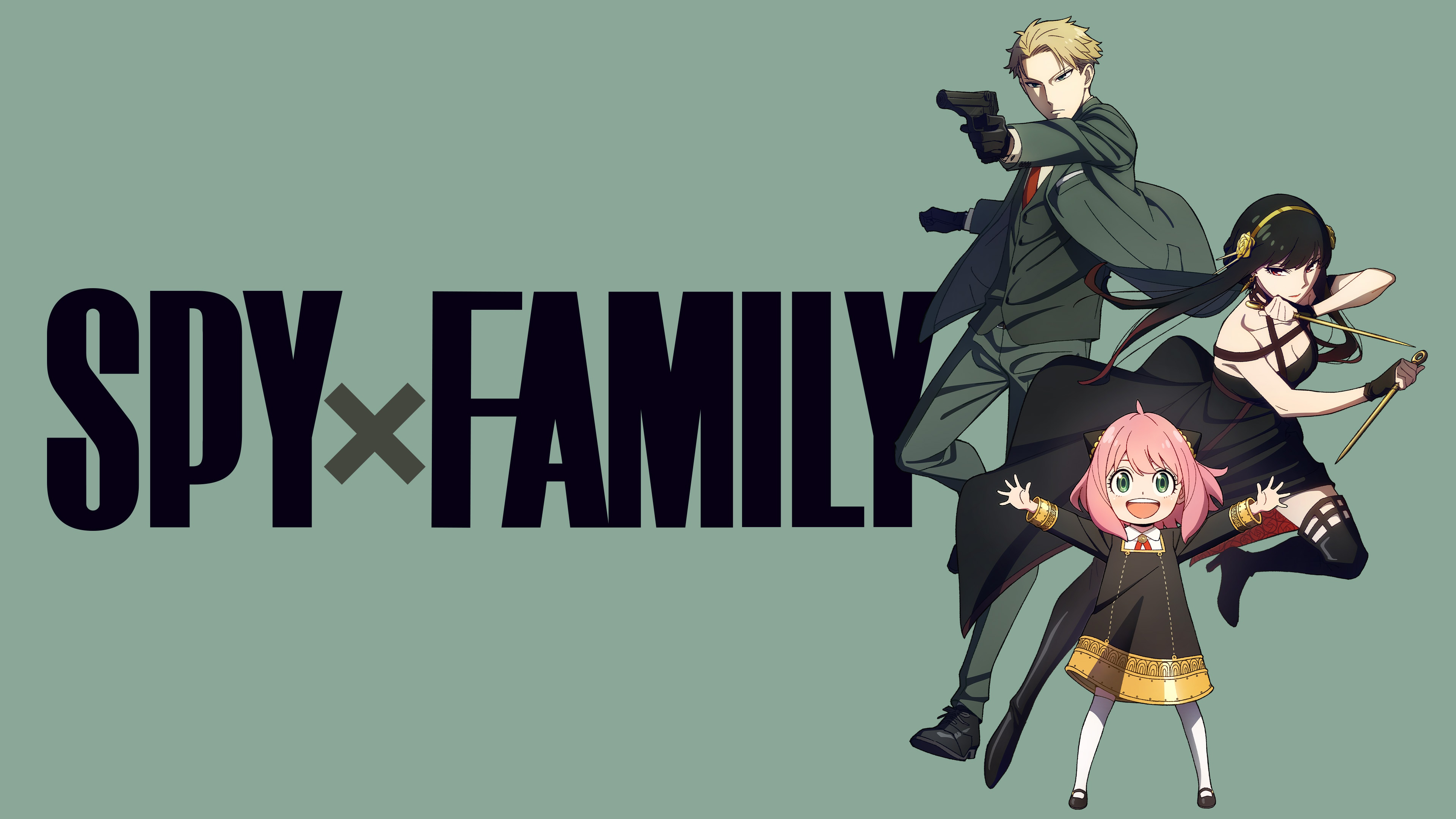 A dramatic poster featuring Loid Forger, Anya Forger, and Yor Forger from the anime series Spy x Family.