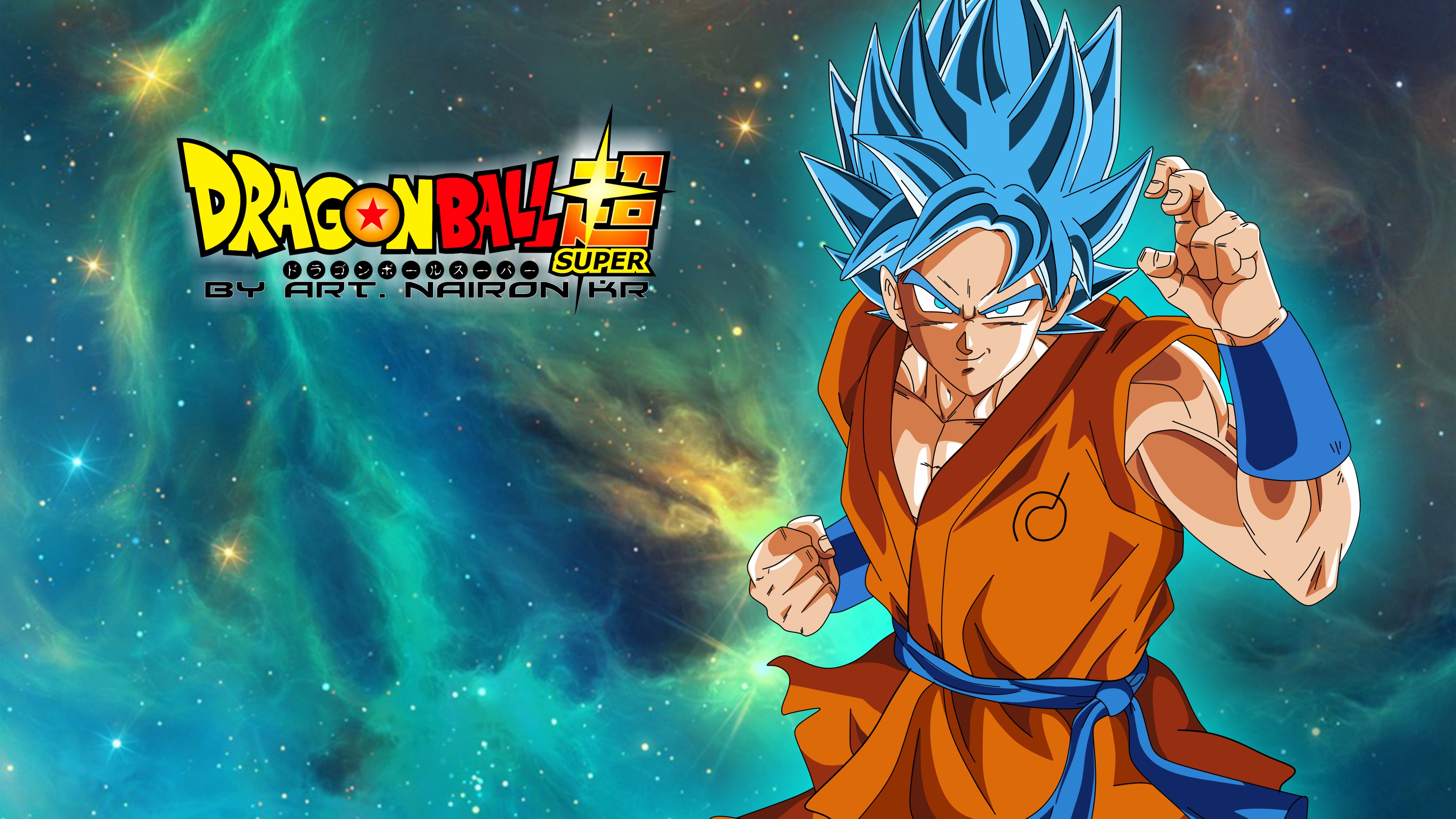 Son Goku in Super Saiyan Blue Kaio-ken form from Dragon Ball Super with blue and red energy aura