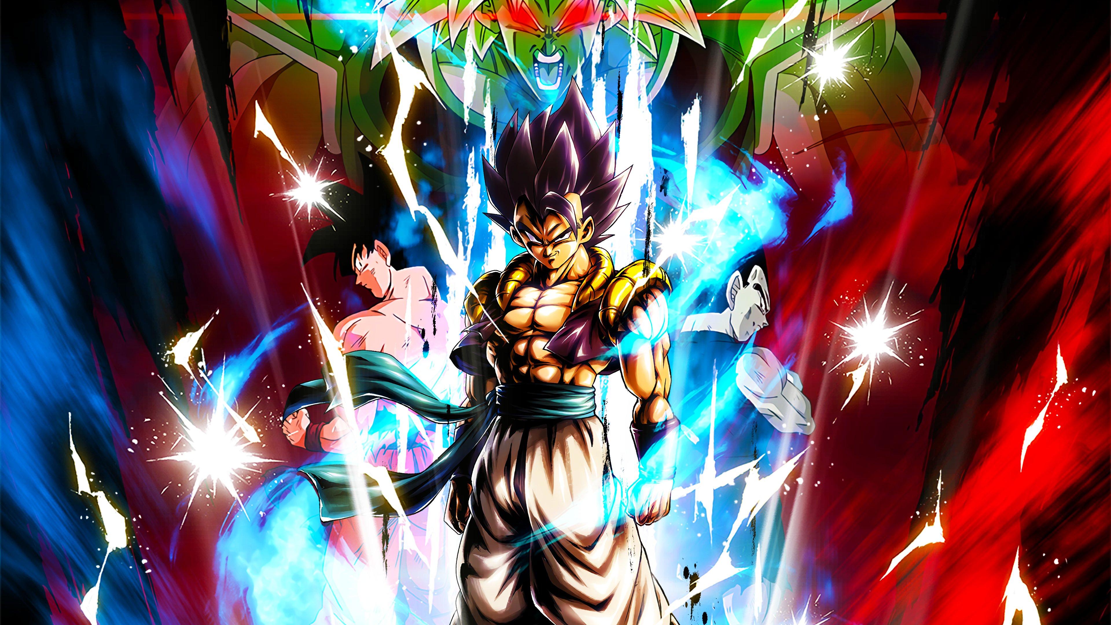 Super Saiyan Gogeta from Dragon Ball Legends showcasing intense Saiyan energy and aura.