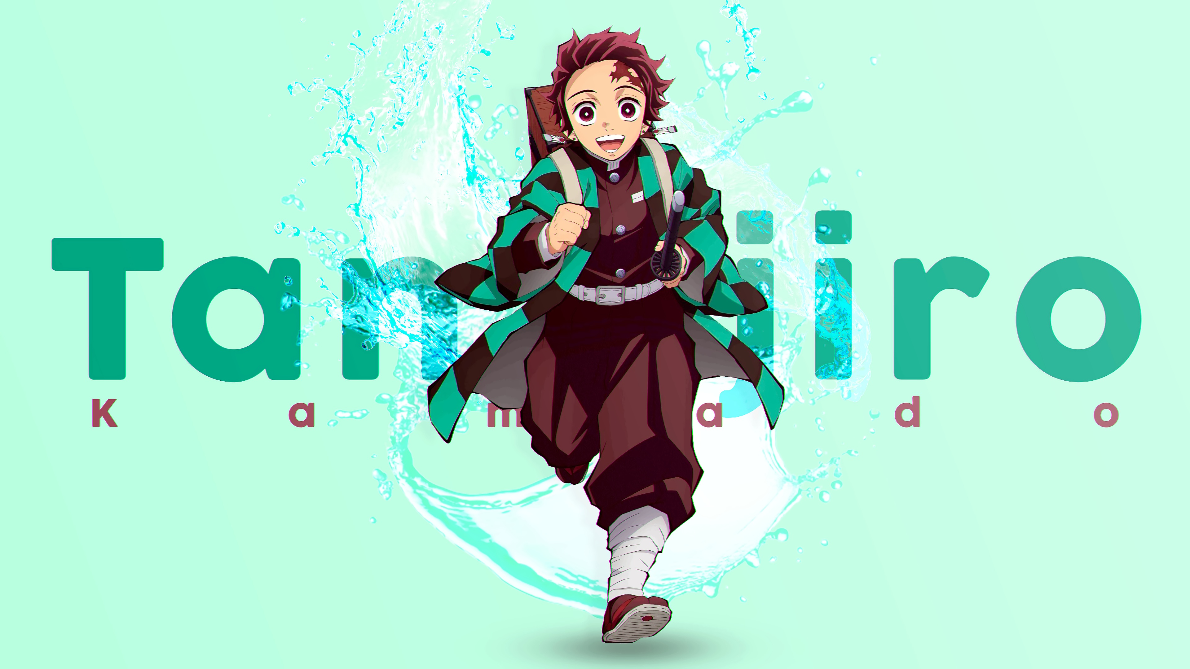 Tanjiro Kamado from Demon Slayer: Kimetsu no Yaiba presented in a beautiful green aesthetic style.