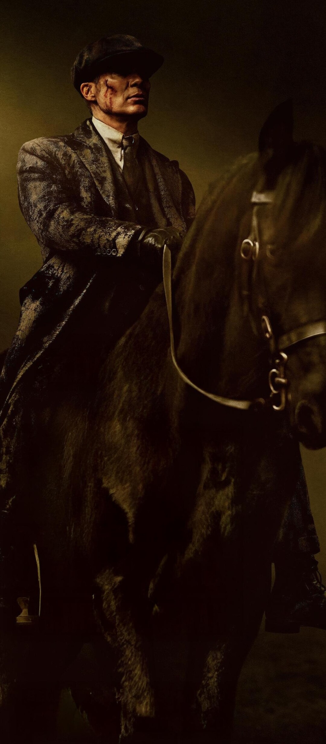 A dark, cinematic close-up of Thomas Shelby from Peaky Blinders, featuring Cillian Murphy.