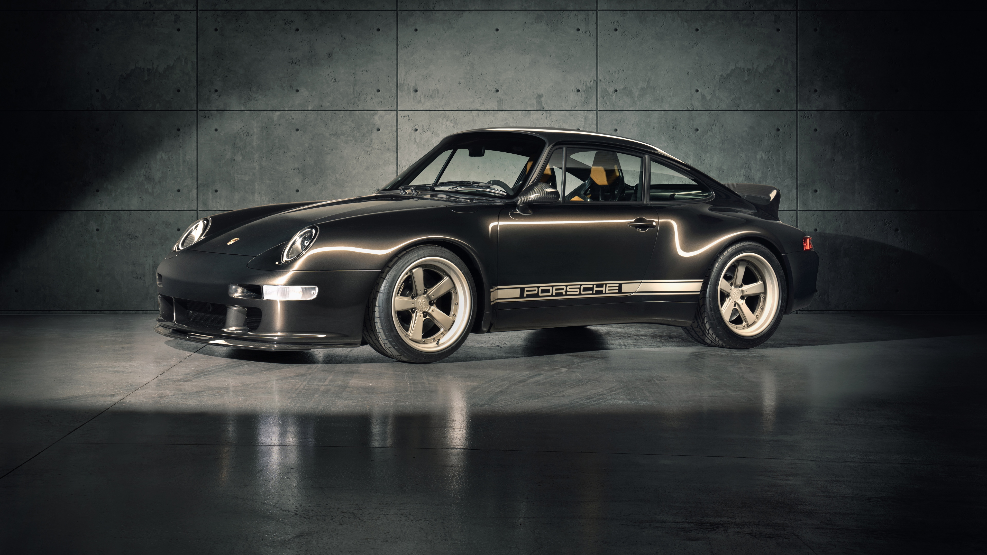 A high-resolution, detailed view of a classic Porsche 911 sports car featuring its iconic curves and vintage design.