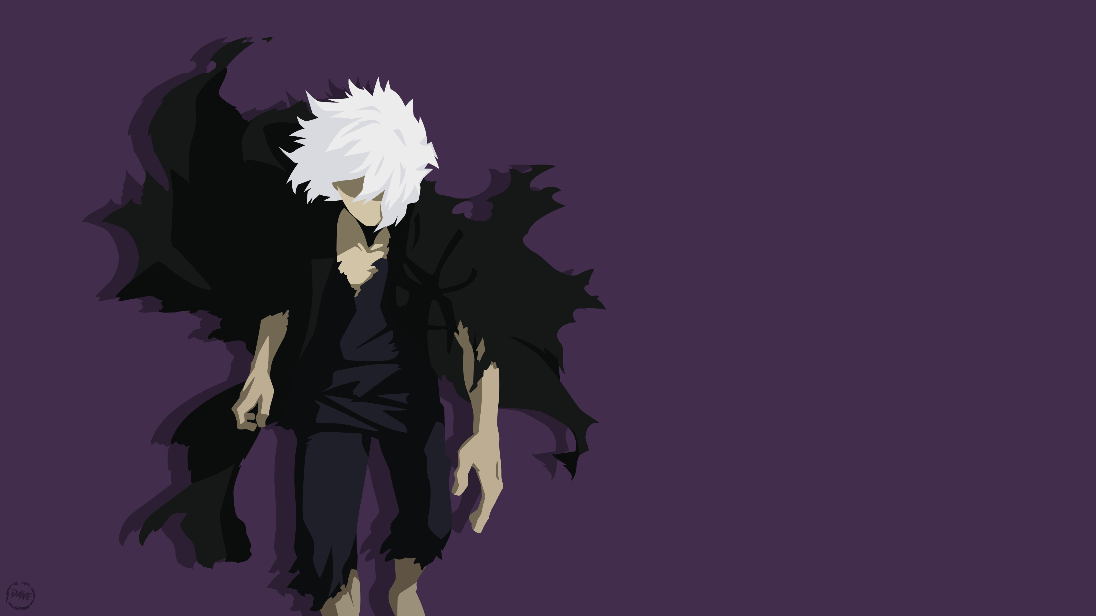 A detailed portrait of Tomura Shigaraki from My Hero Academia with a vibrant purple background.