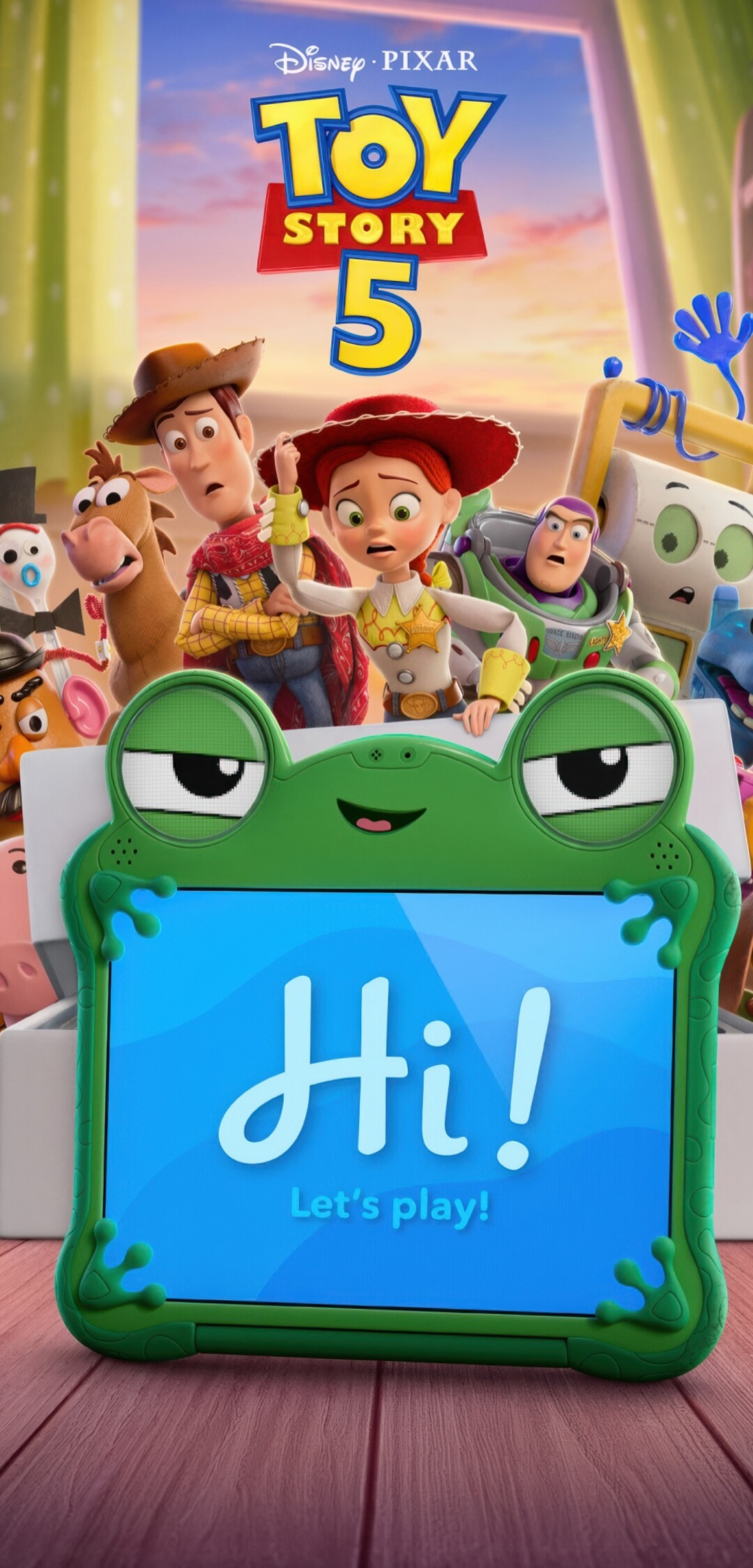 A vibrant movie poster for Toy Story 5 showcasing toys exploring a world of green lilypads in a high-definition animation style.