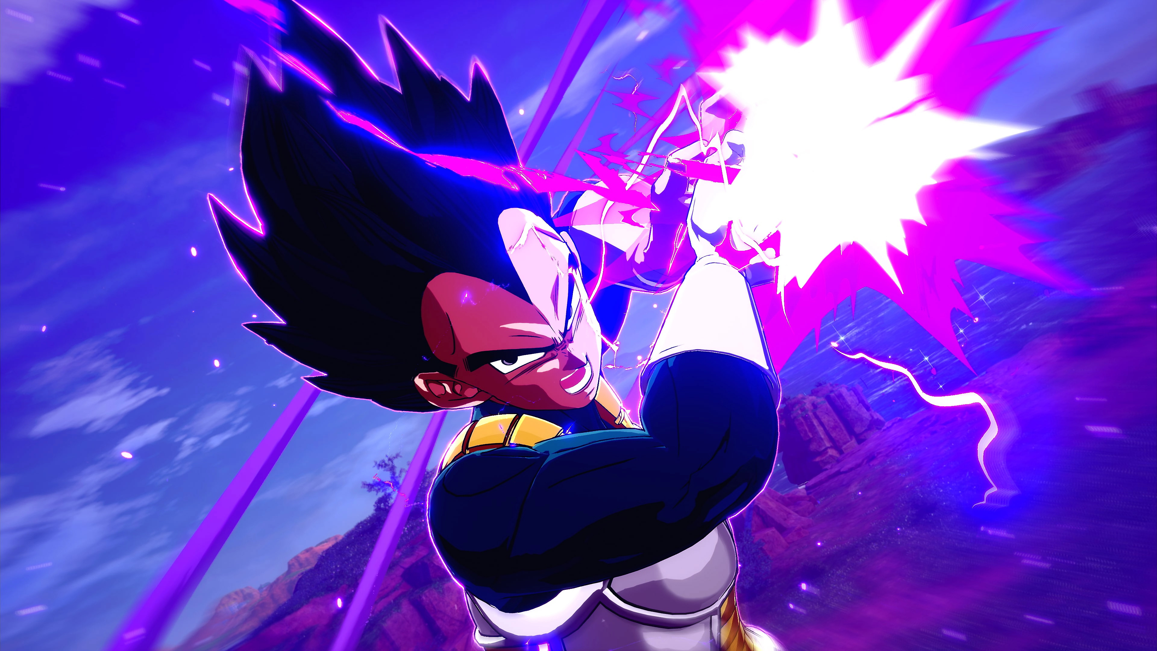 Vegeta from Dragon Ball: Sparking! Zero in a dramatic boss fight pose