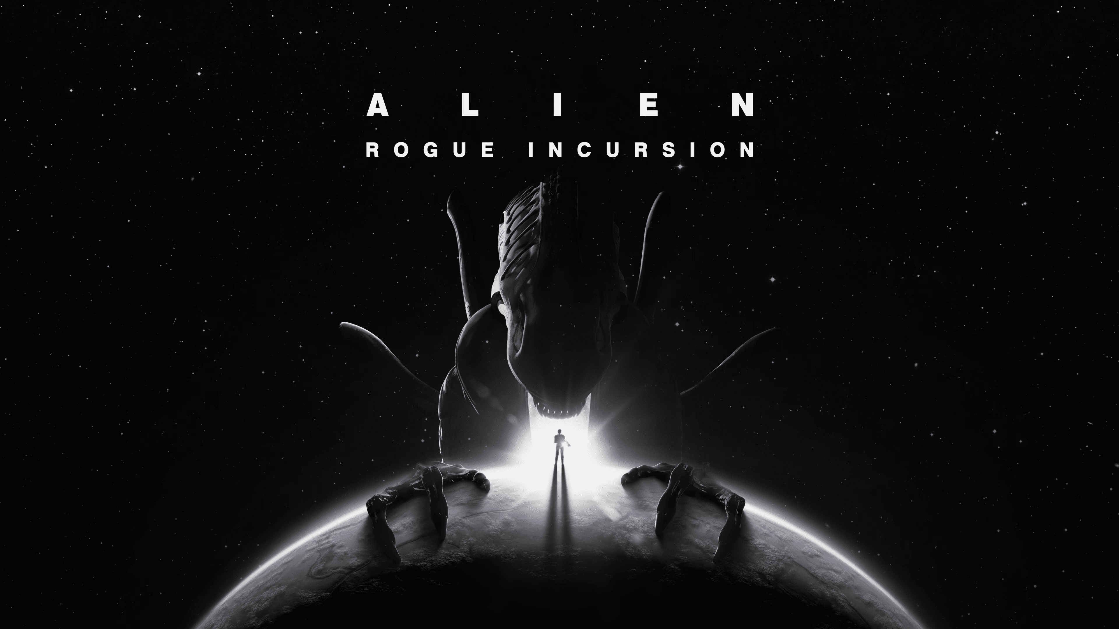 A menacing Xenomorph from the Alien: Rogue Incursion game emerging from deep shadows.