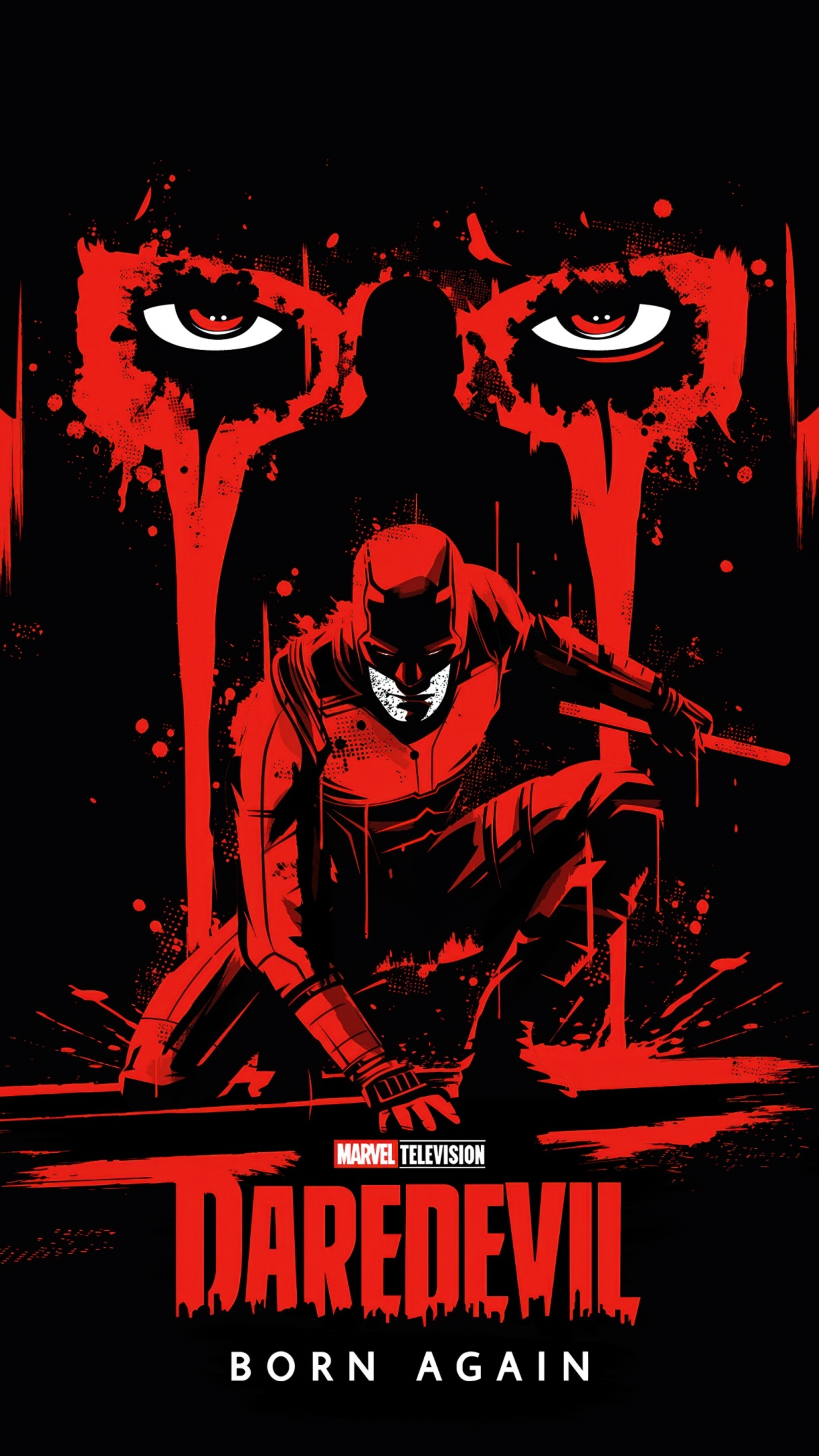 Digital artwork of Daredevil from Marvel Comics' Born Again series, featuring a red character design on a black background.