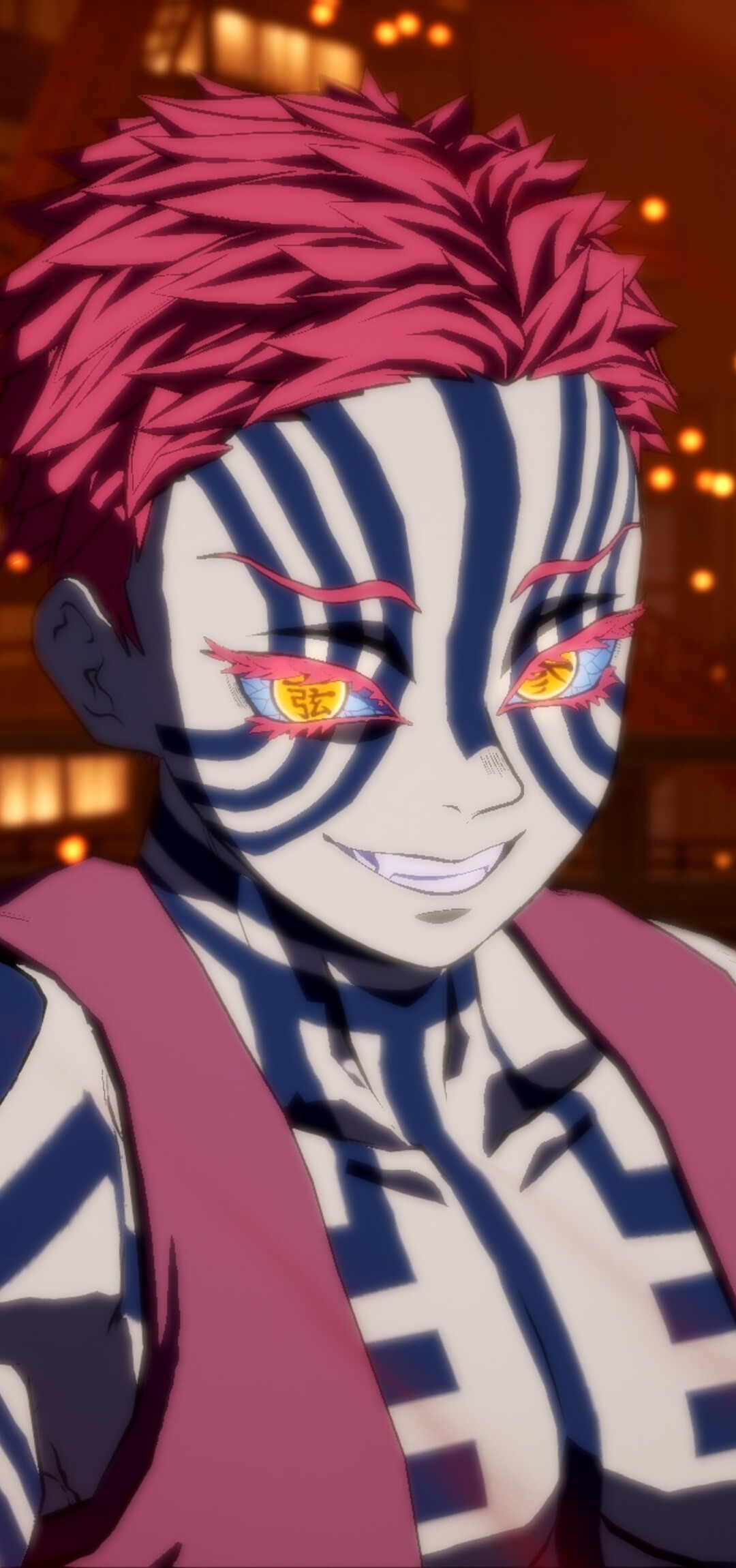 A detailed portrayal of Akaza from Demon Slayer: Kimetsu no Yaiba featuring his iconic tattoos and intense expression.