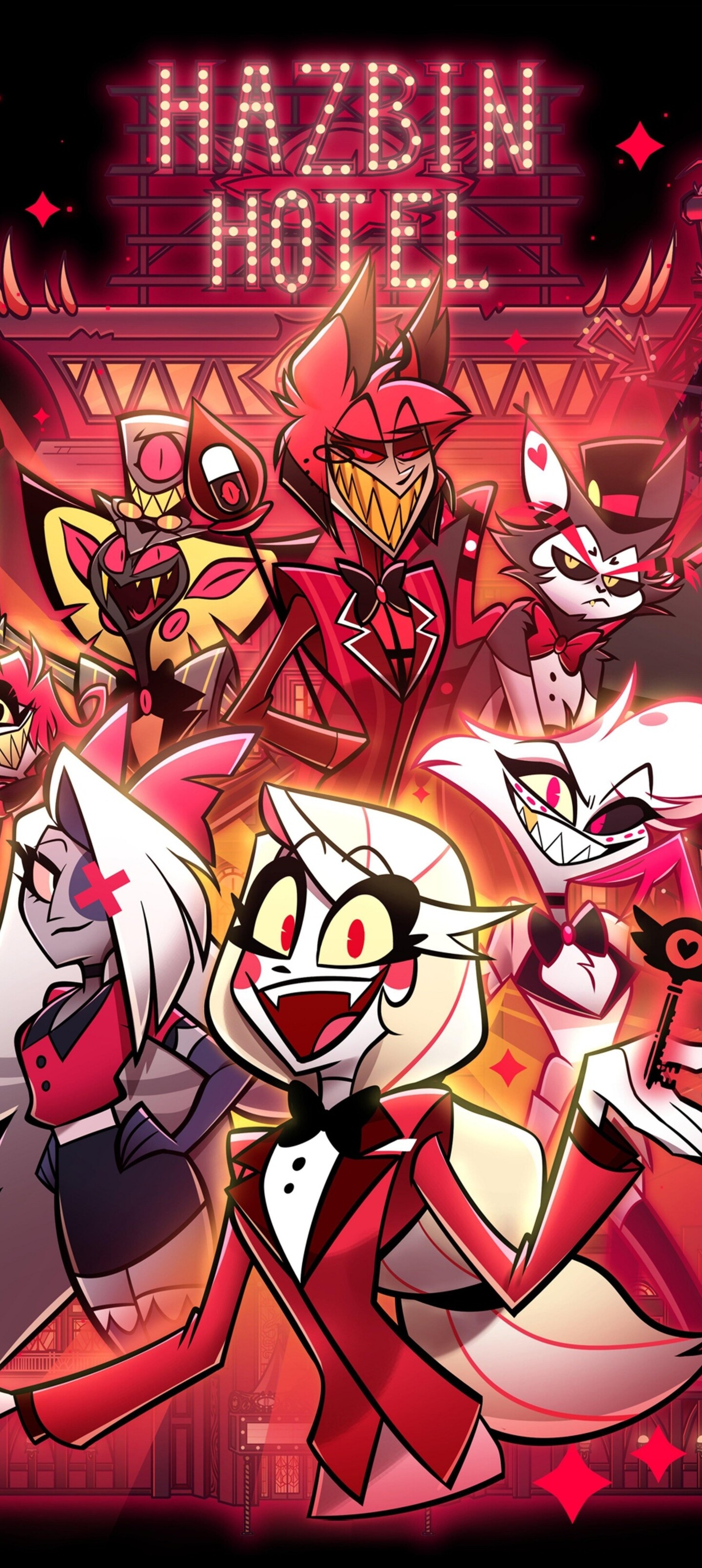 A high-resolution, detailed close-up of Alastor from Hazbin Hotel against a deep black background.