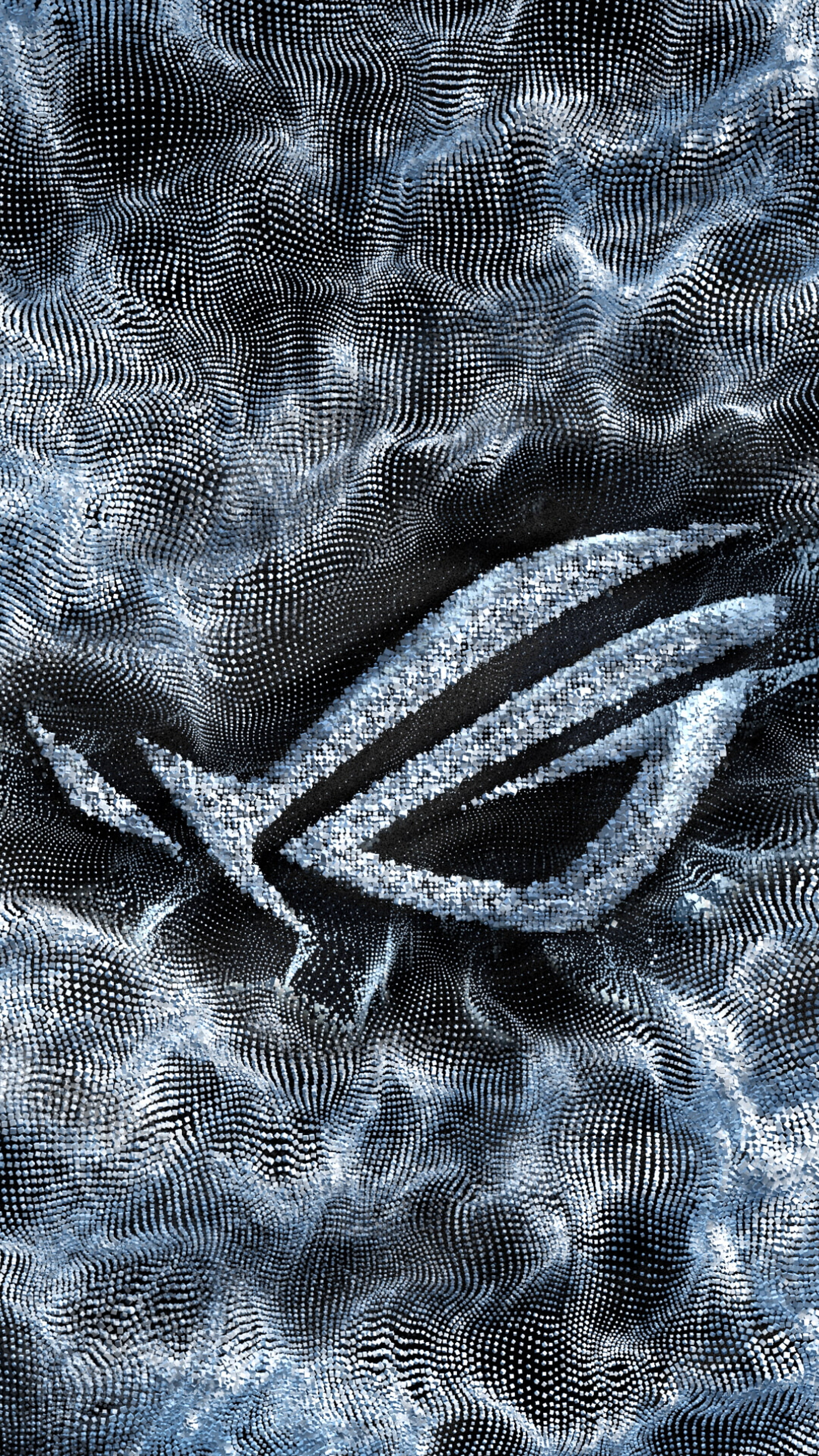 An abstract background featuring a dramatic explosion of glowing particles and energy fragments in the ASUS ROG style.