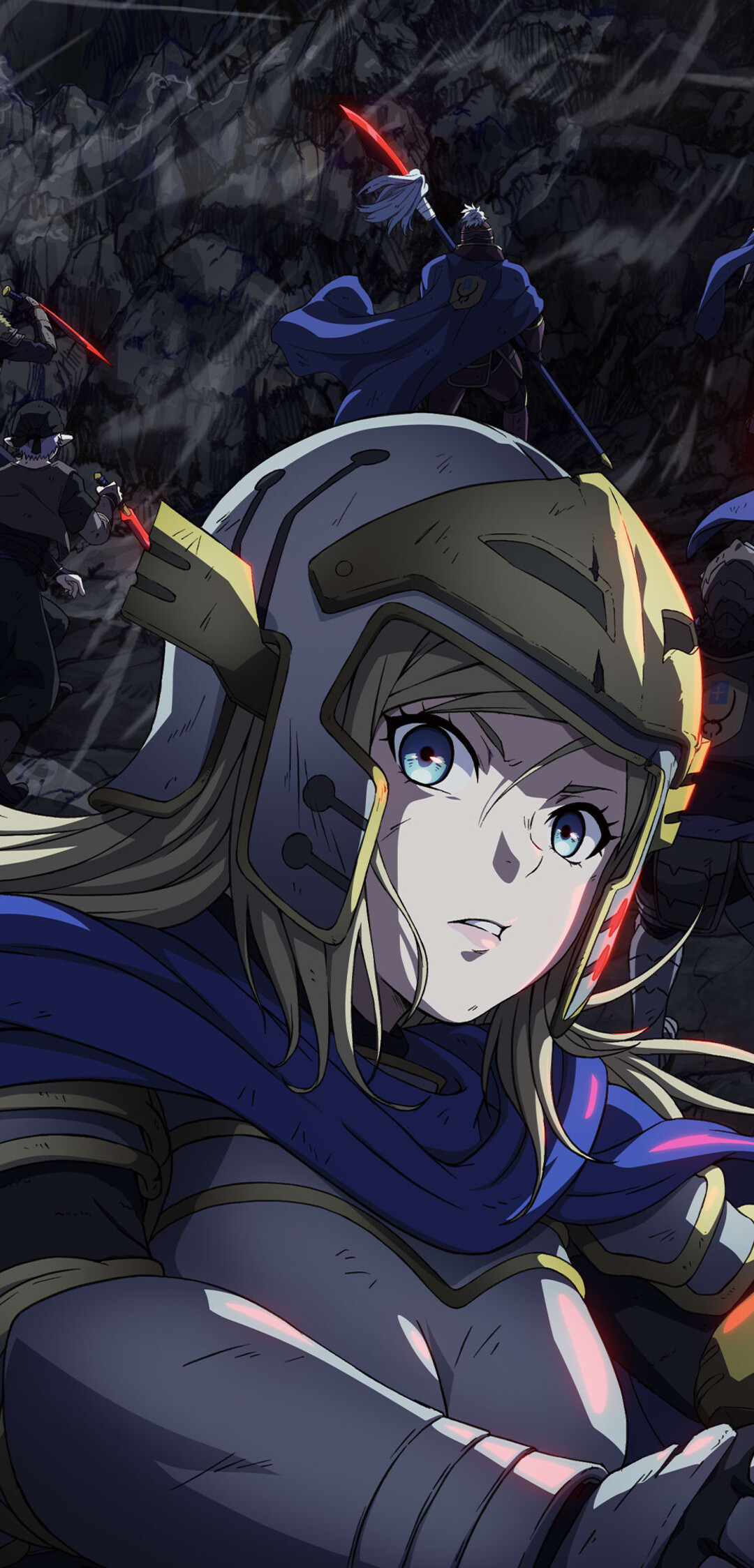 An epic battle scene featuring a female warrior with detailed combat armor, inspired by the Clevatess anime series.