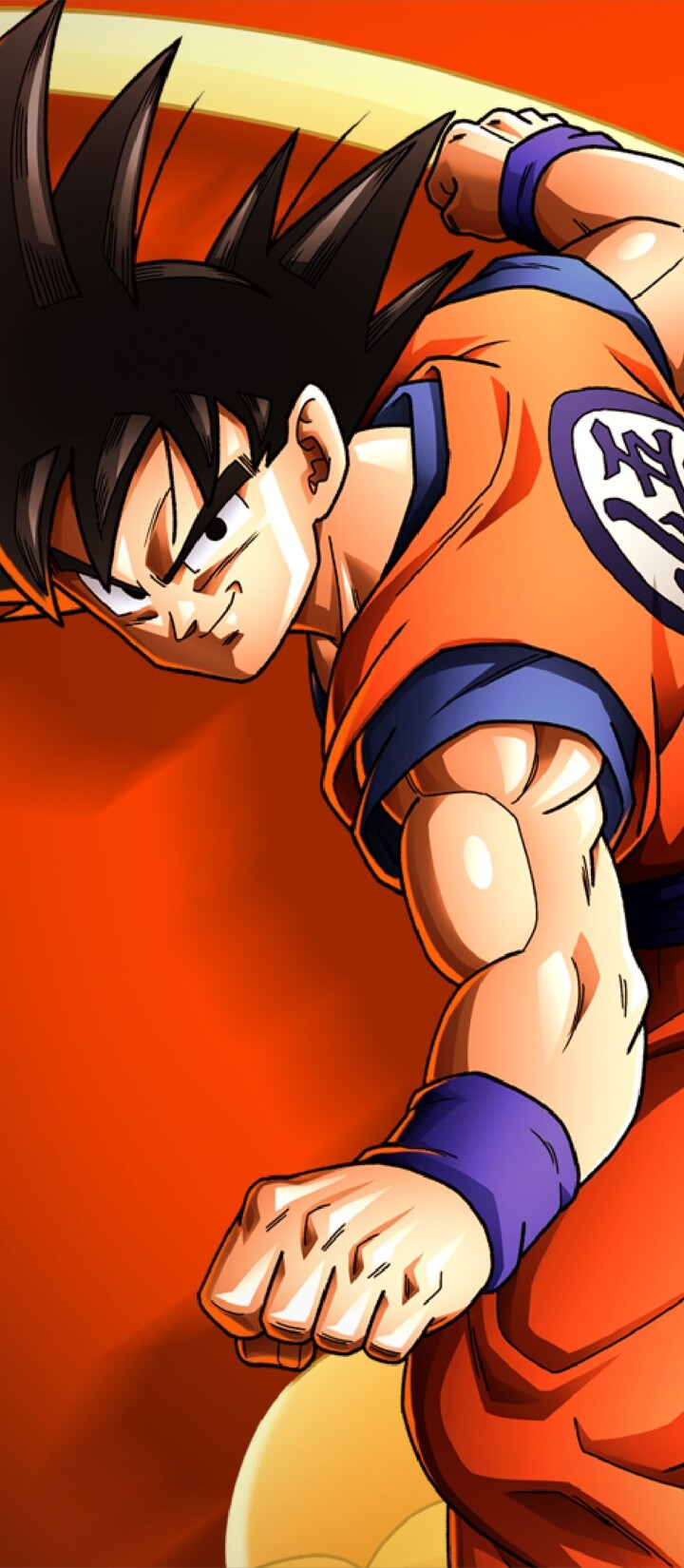 Goku from Dragon Ball Z: Kakarot posing against a bright orange background