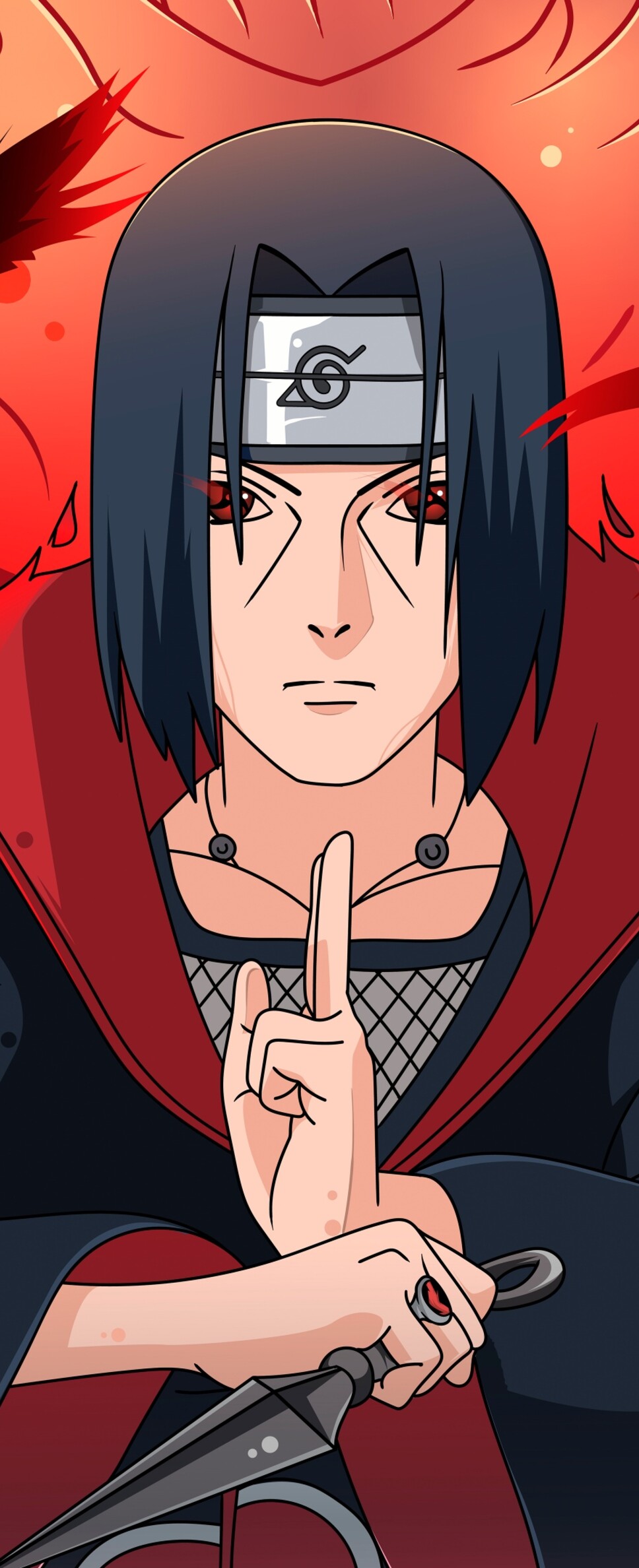 Itachi Uchiha from Naruto in Susanoo mode with active Sharingan eyes
