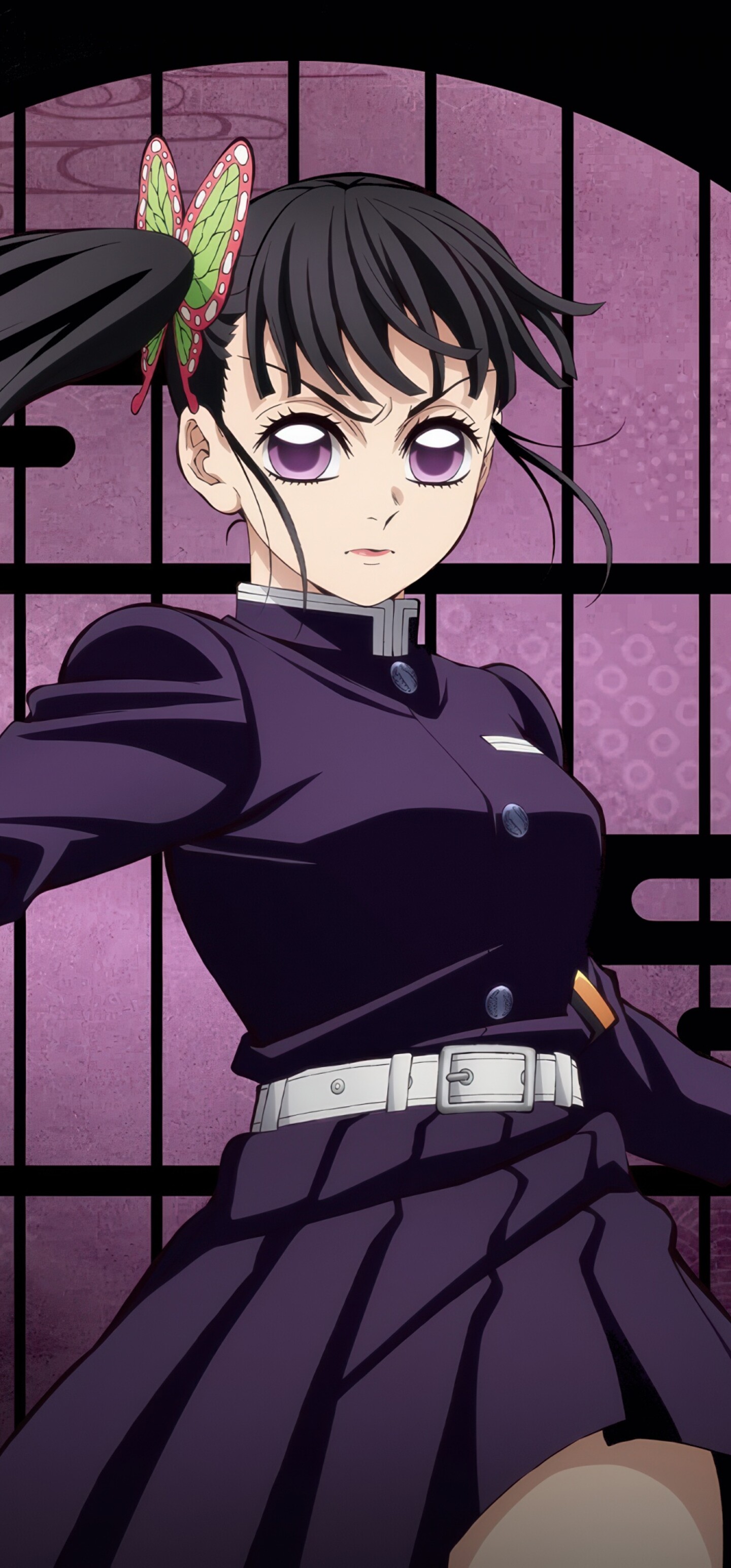 Kanao Tsuyuri from Demon Slayer: Kimetsu No Yaiba against a dark background