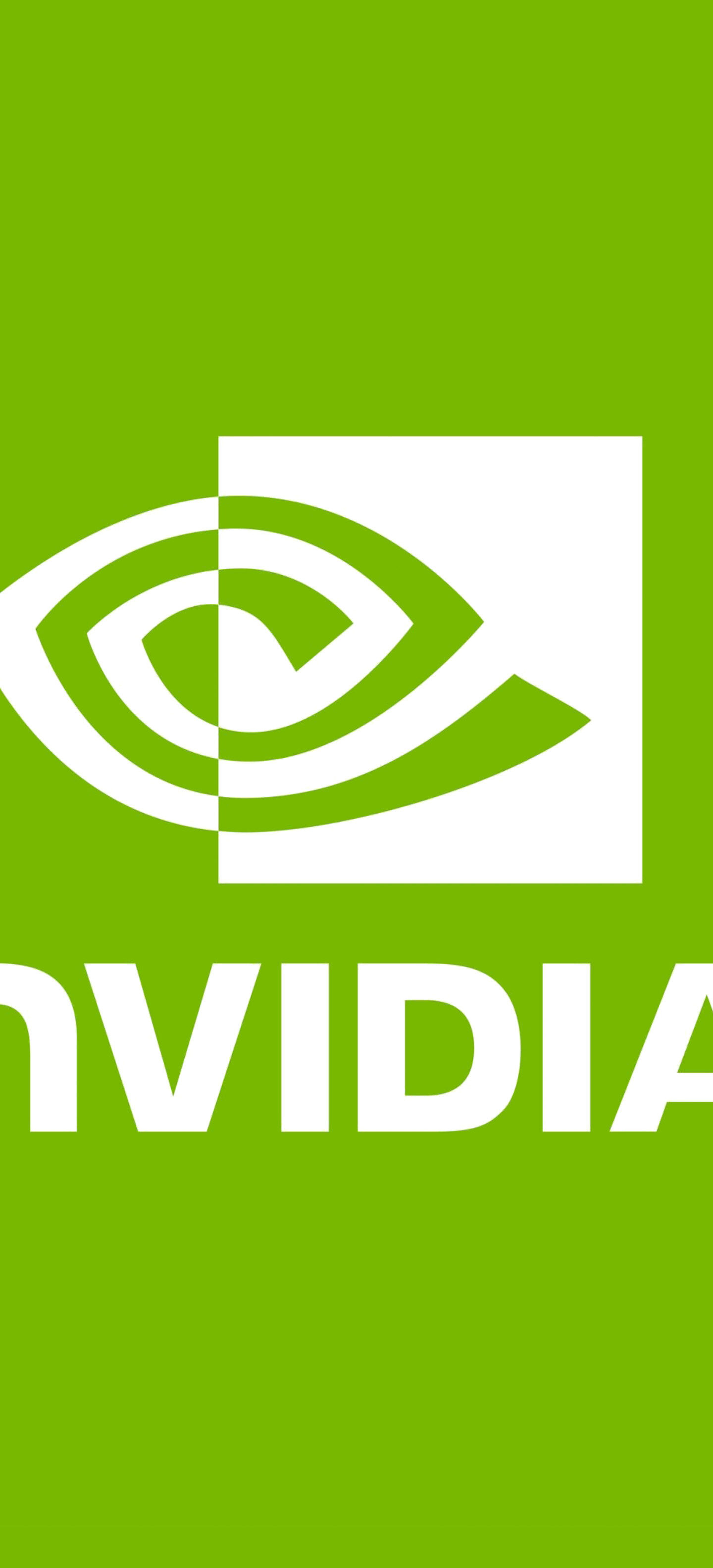 Minimalist Nvidia logo displayed on a vibrant green background.