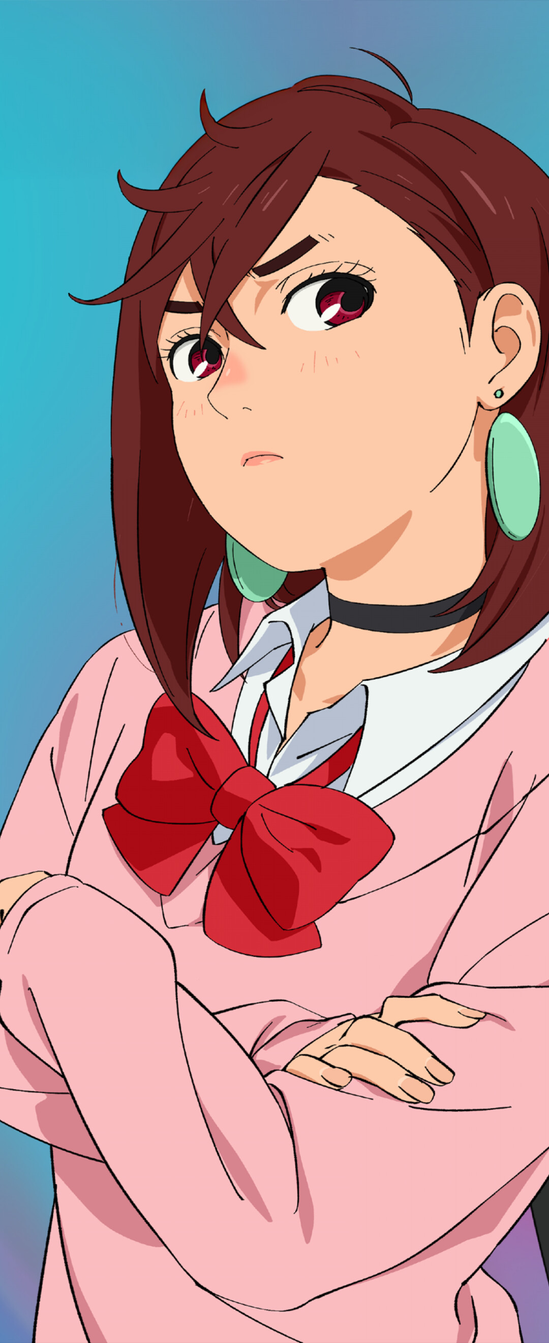 Momo Ayase and Ken Takakura (Okarun) from Dandadan against a gradient background