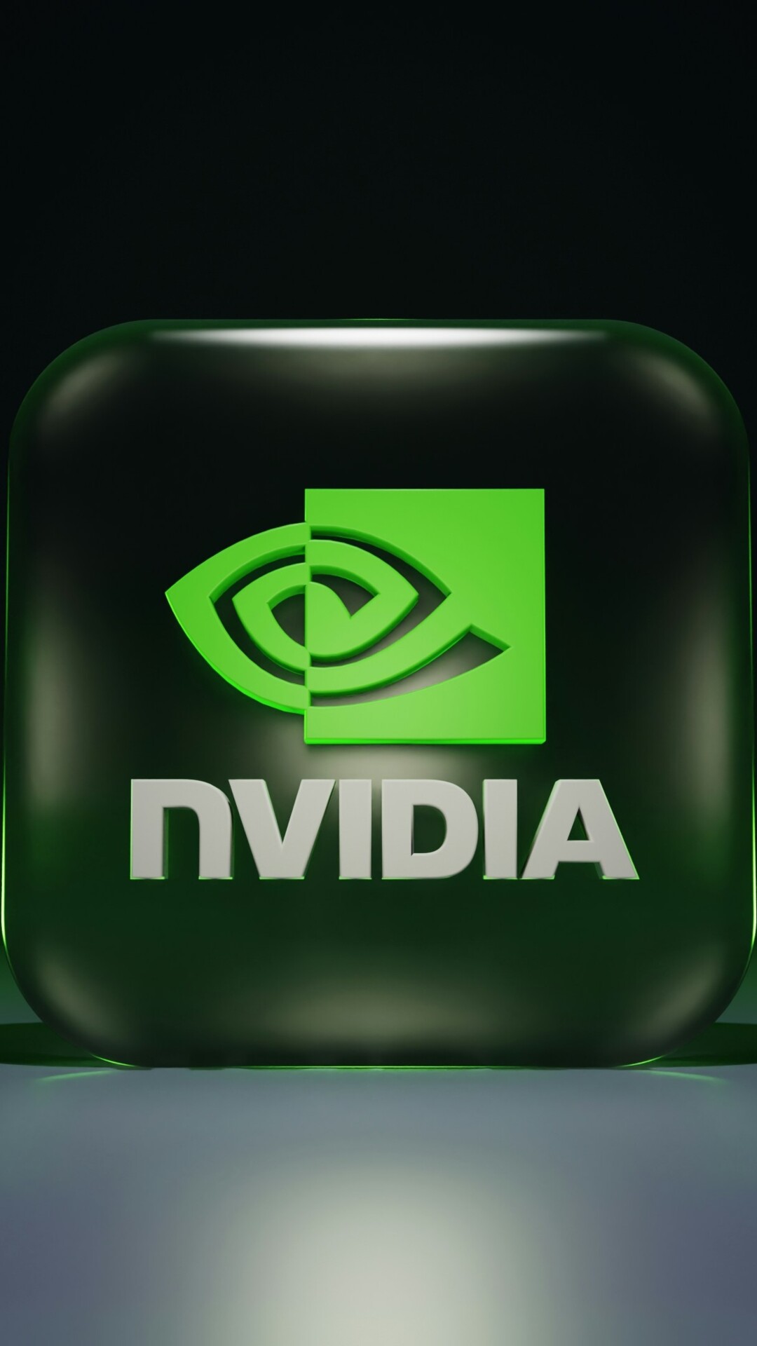 The Nvidia logo in signature green color displayed on a dark, textured background.