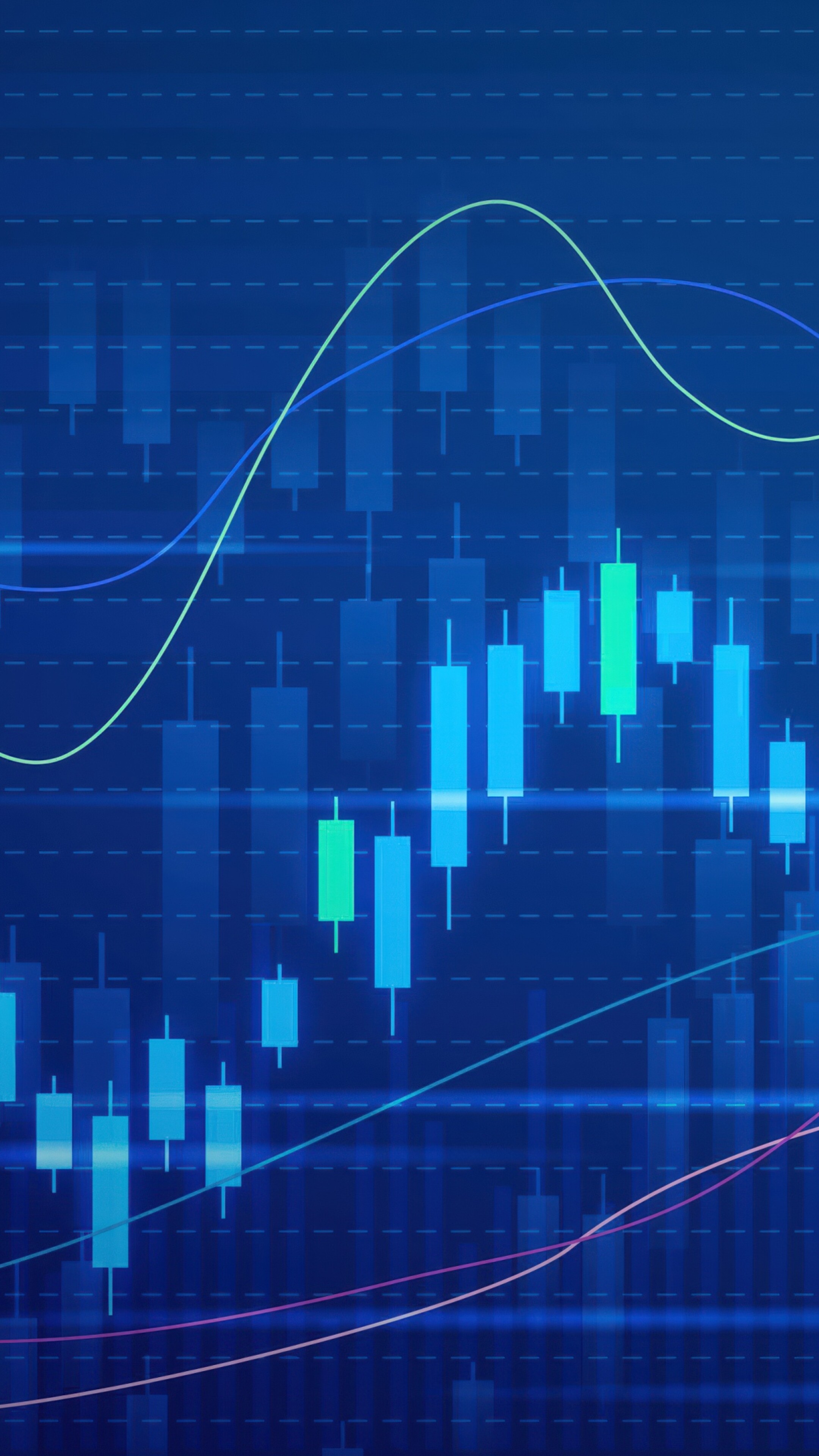 Digital illustration of blue stock market candlestick patterns for financial trading analysis.
