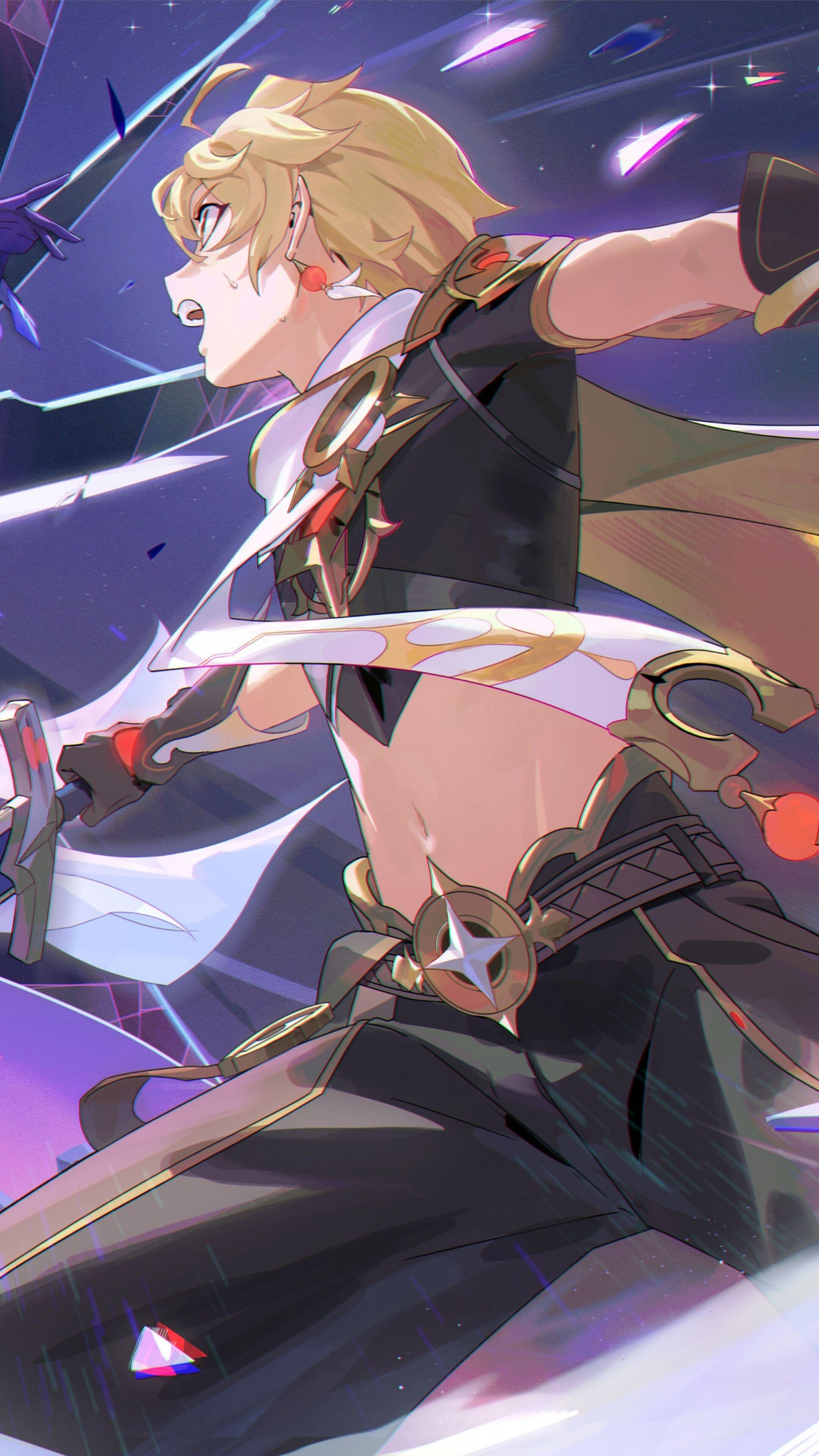 A highly detailed depiction of Skirk and Aether from the game Genshin Impact.