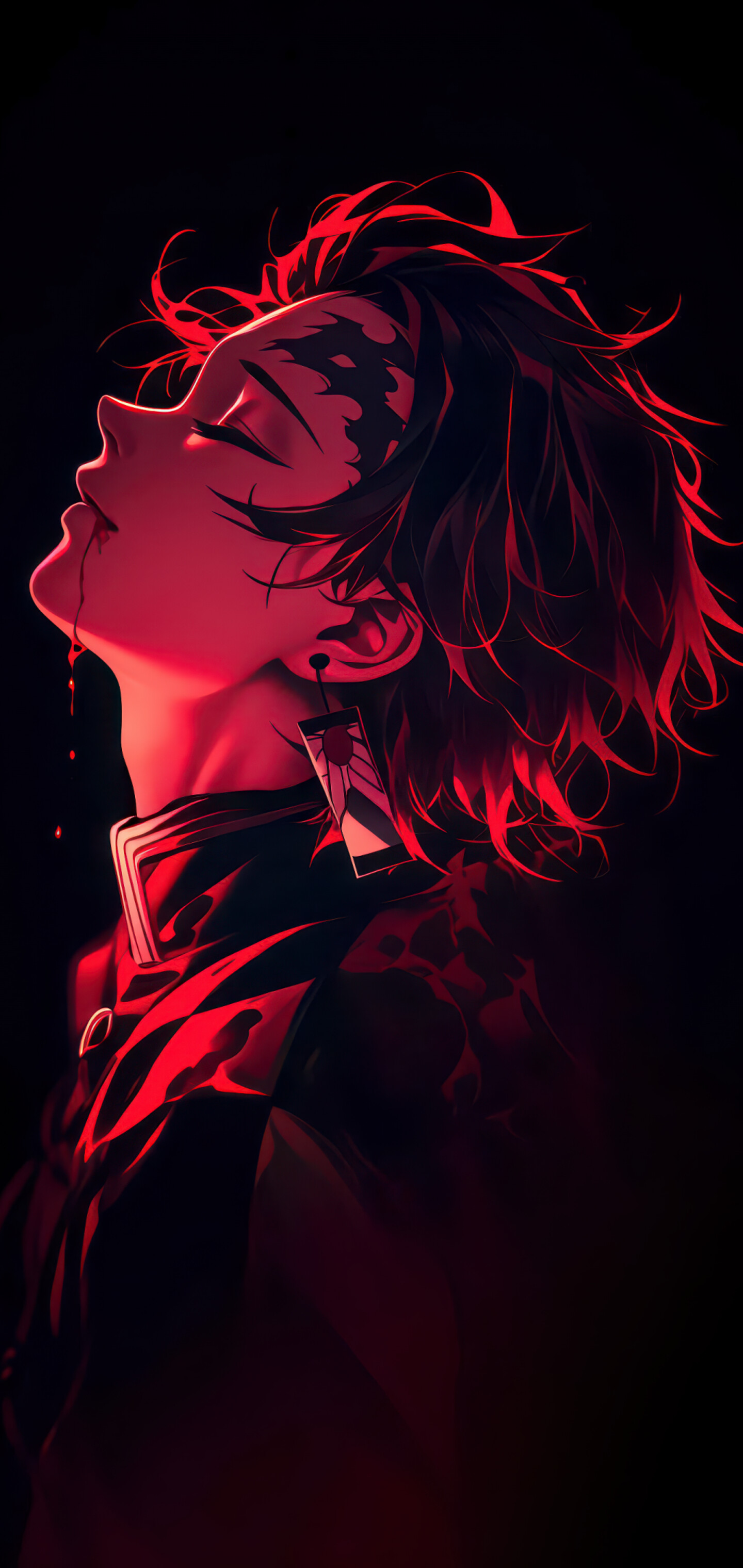 Tanjiro Kamado from Demon Slayer: Kimetsu no Yaiba featuring a dark red aesthetic and black background.