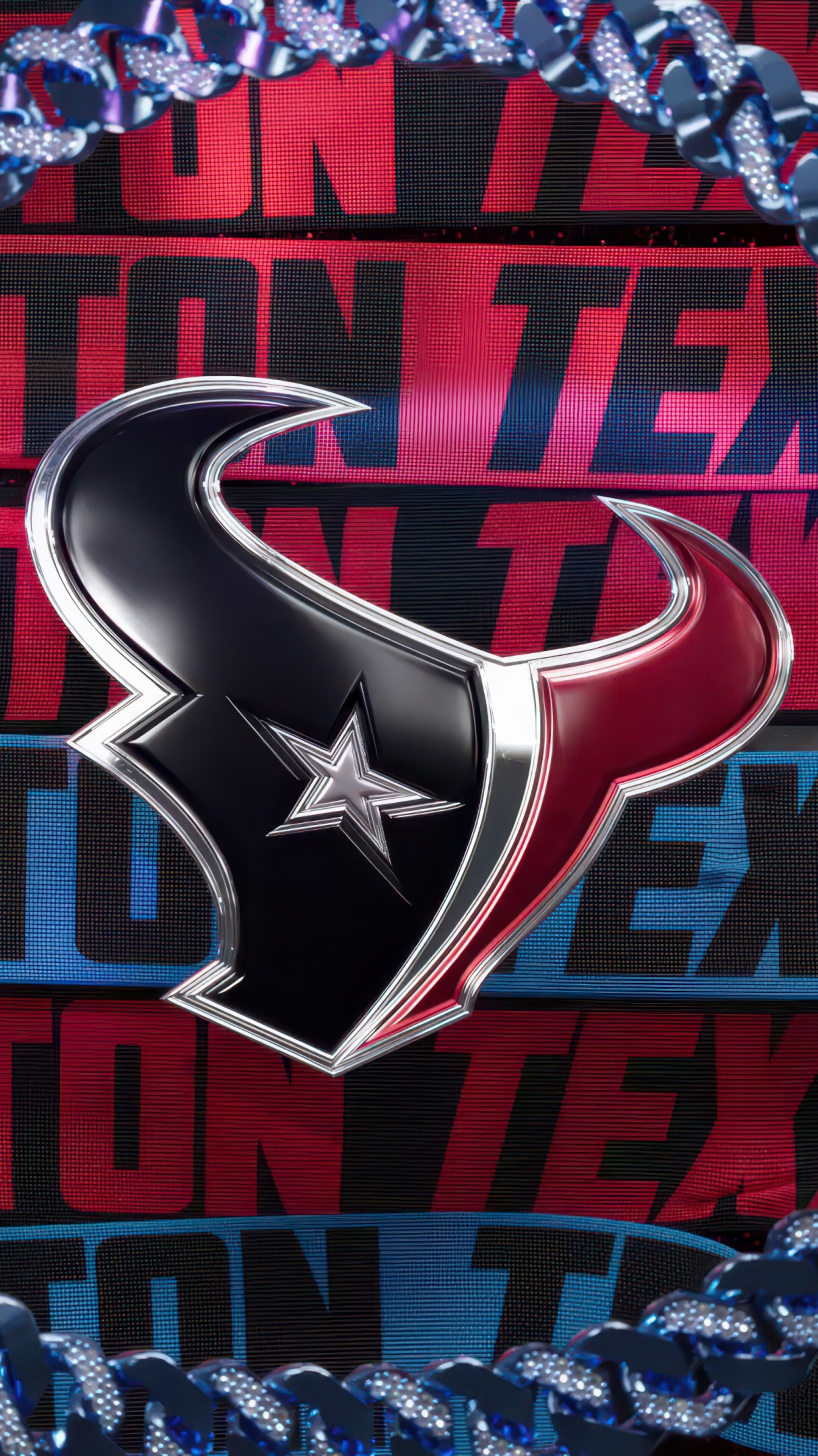 A polished 3D metallic logo of the Houston Texans NFL team.