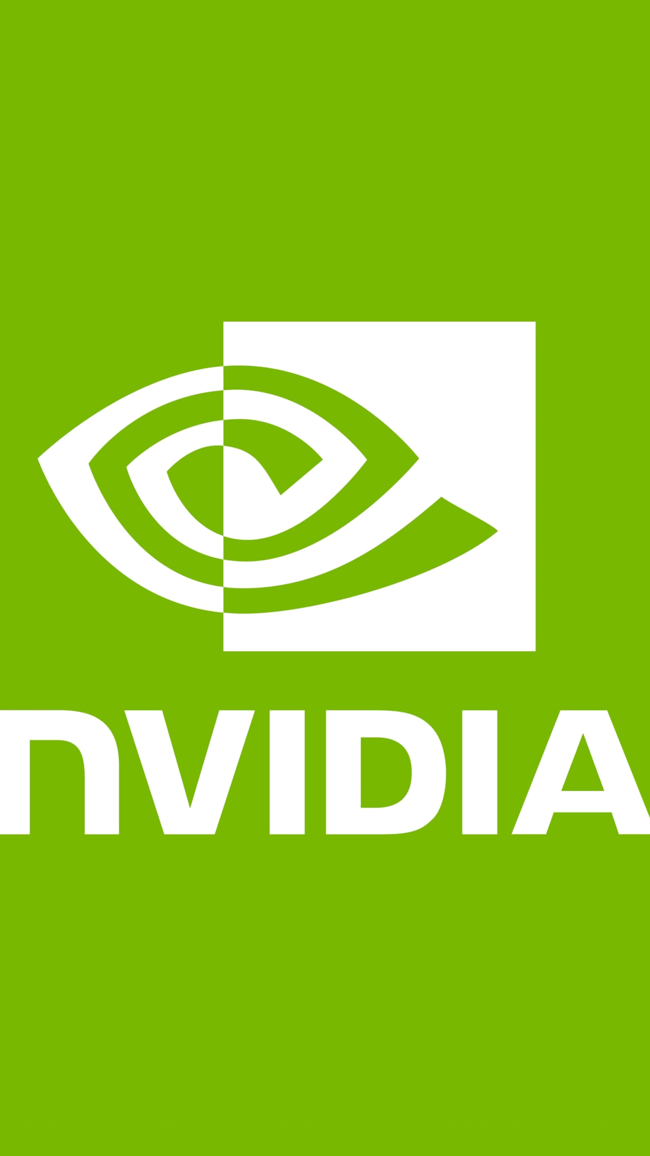 Minimalist Nvidia logo displayed on a vibrant green background.
