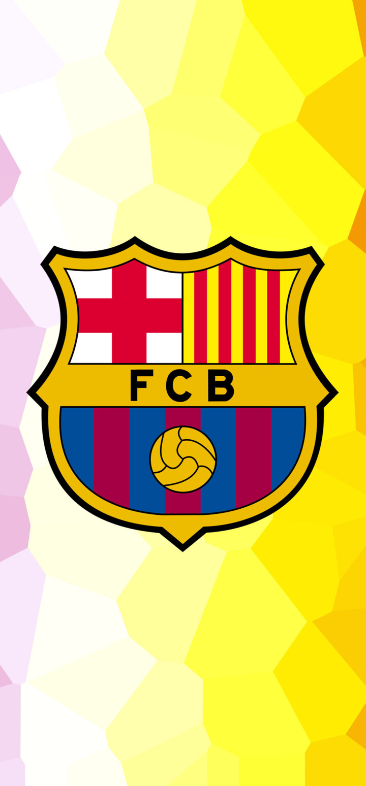 An abstract mosaic pattern featuring gradient blue and garnet colors inspired by FC Barcelona.
