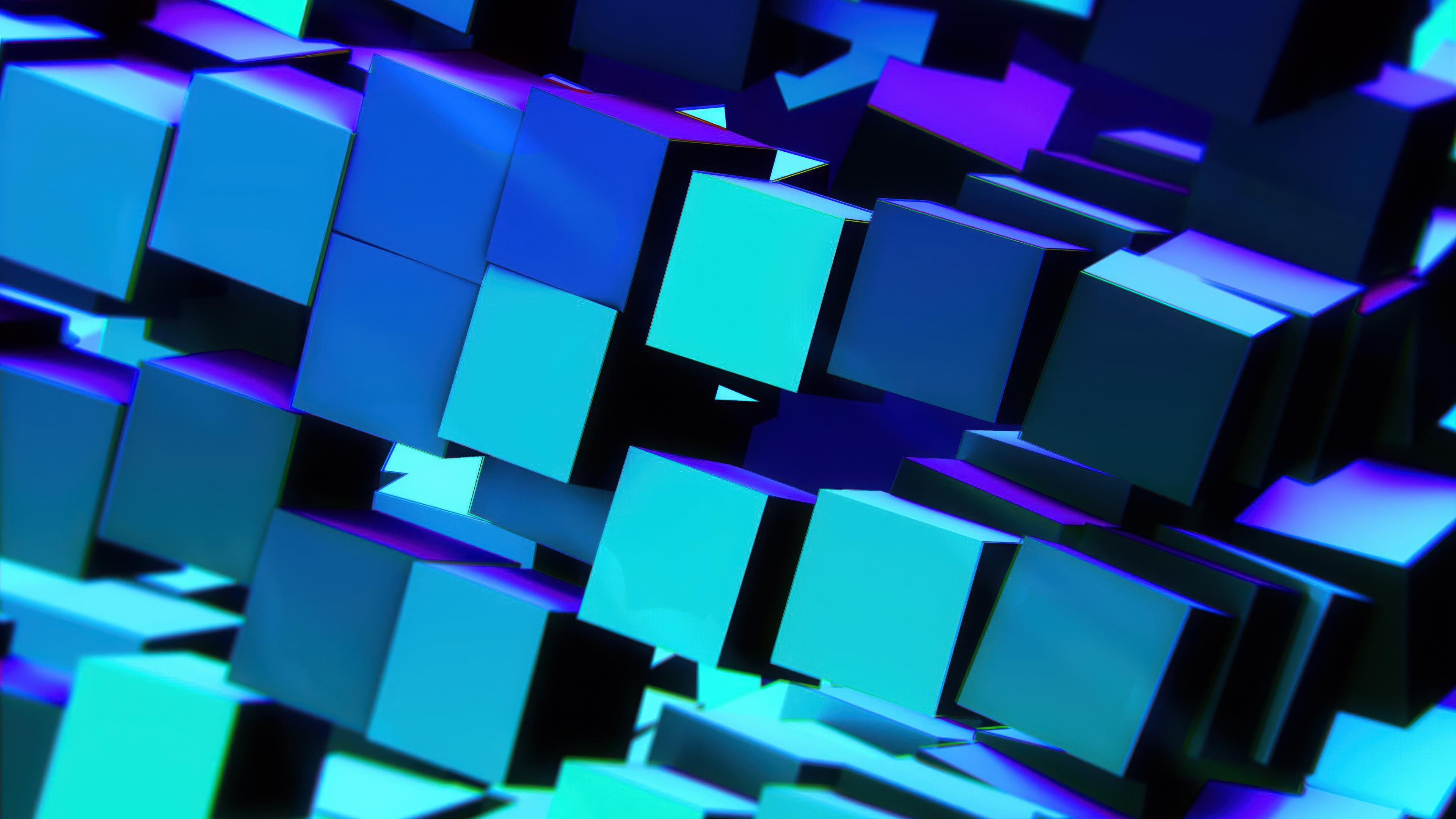 Abstract 3D cubes in blue and teal colors, inspired by Minecraft aesthetics.