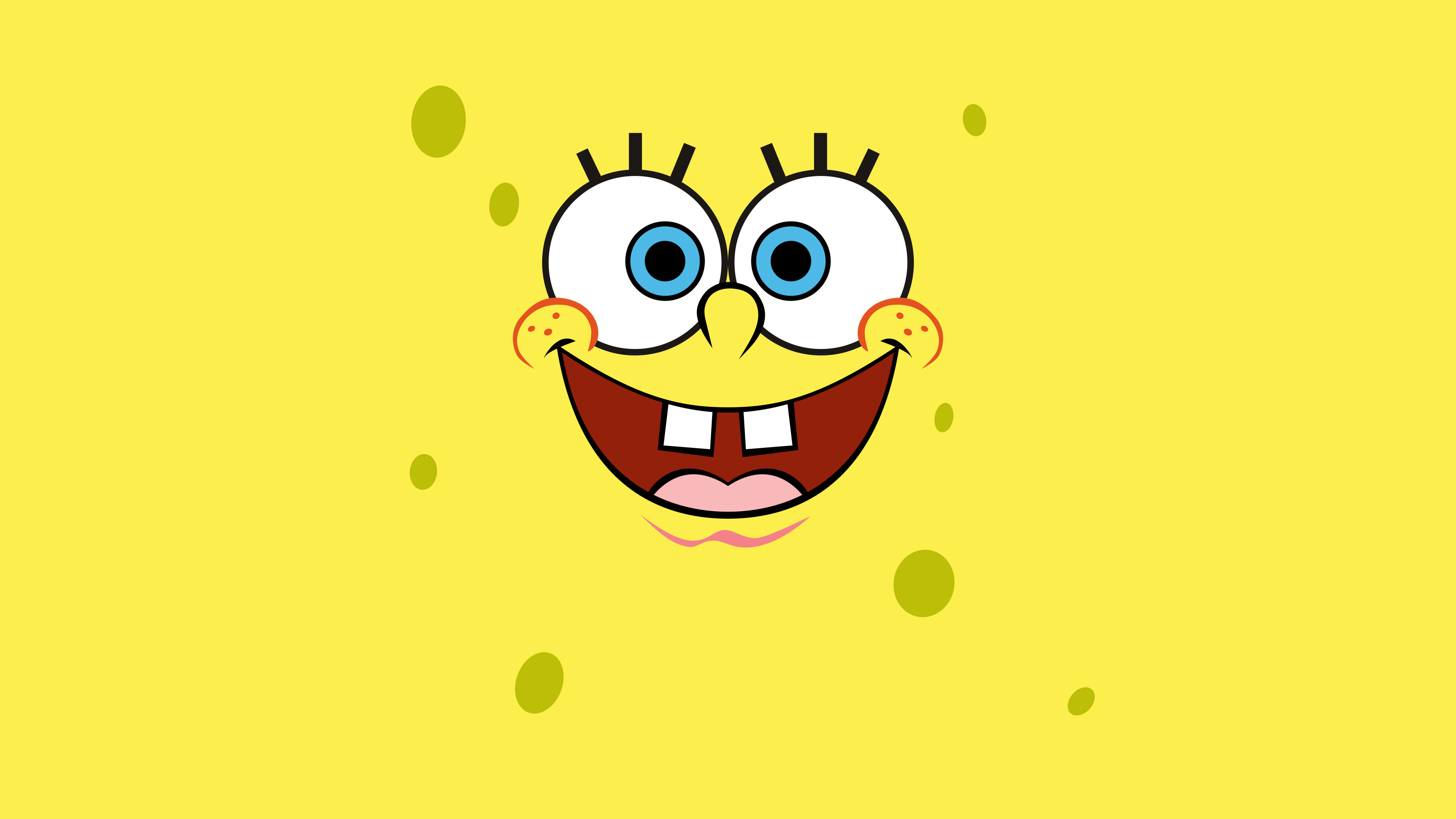 A simple, aesthetic close-up of SpongeBob SquarePants' smiling face on a bright yellow background.