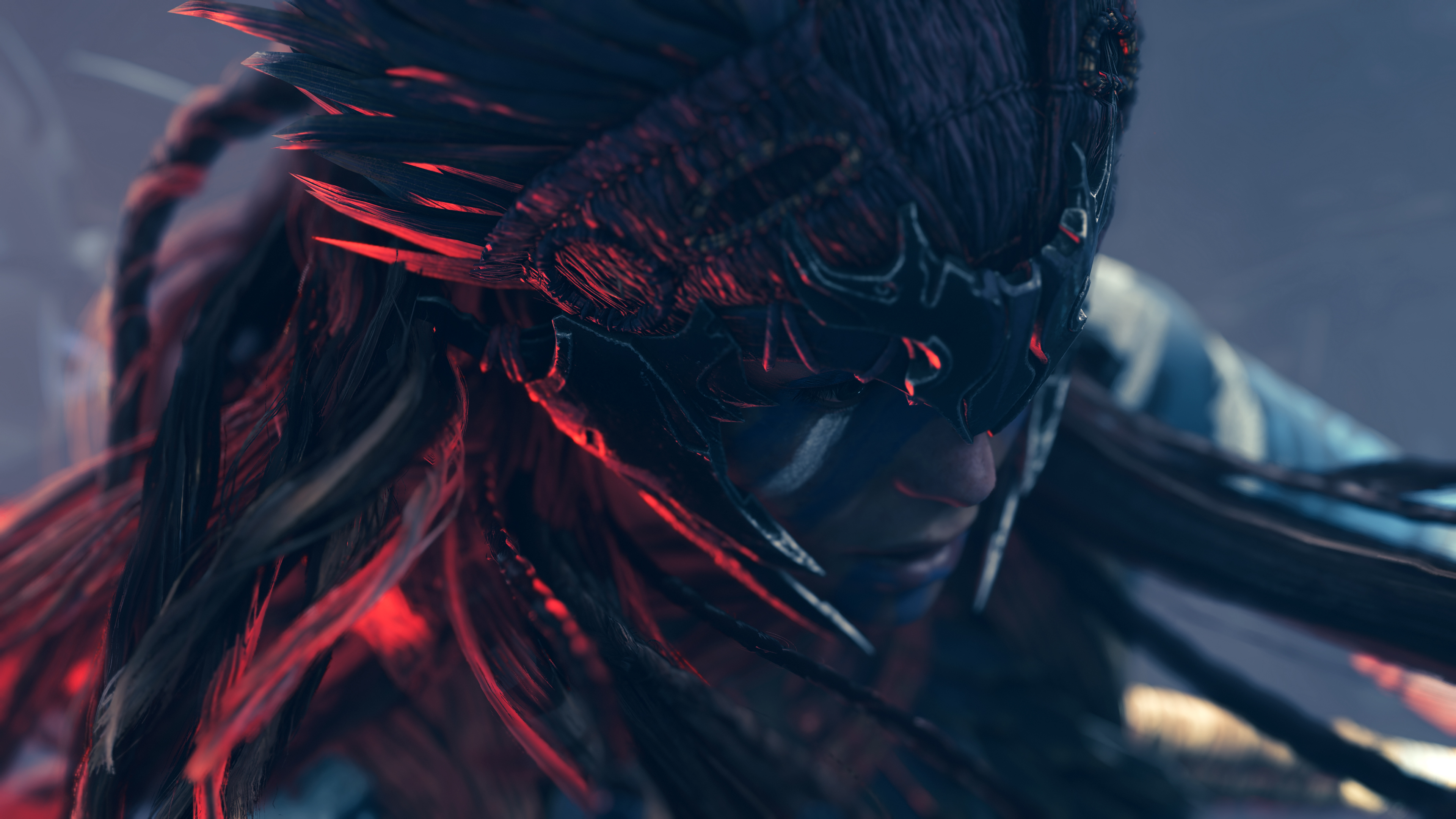 A character portrait of Aloy from the video game Horizon Forbidden West, featuring tribal attire and a lush, wild landscape.