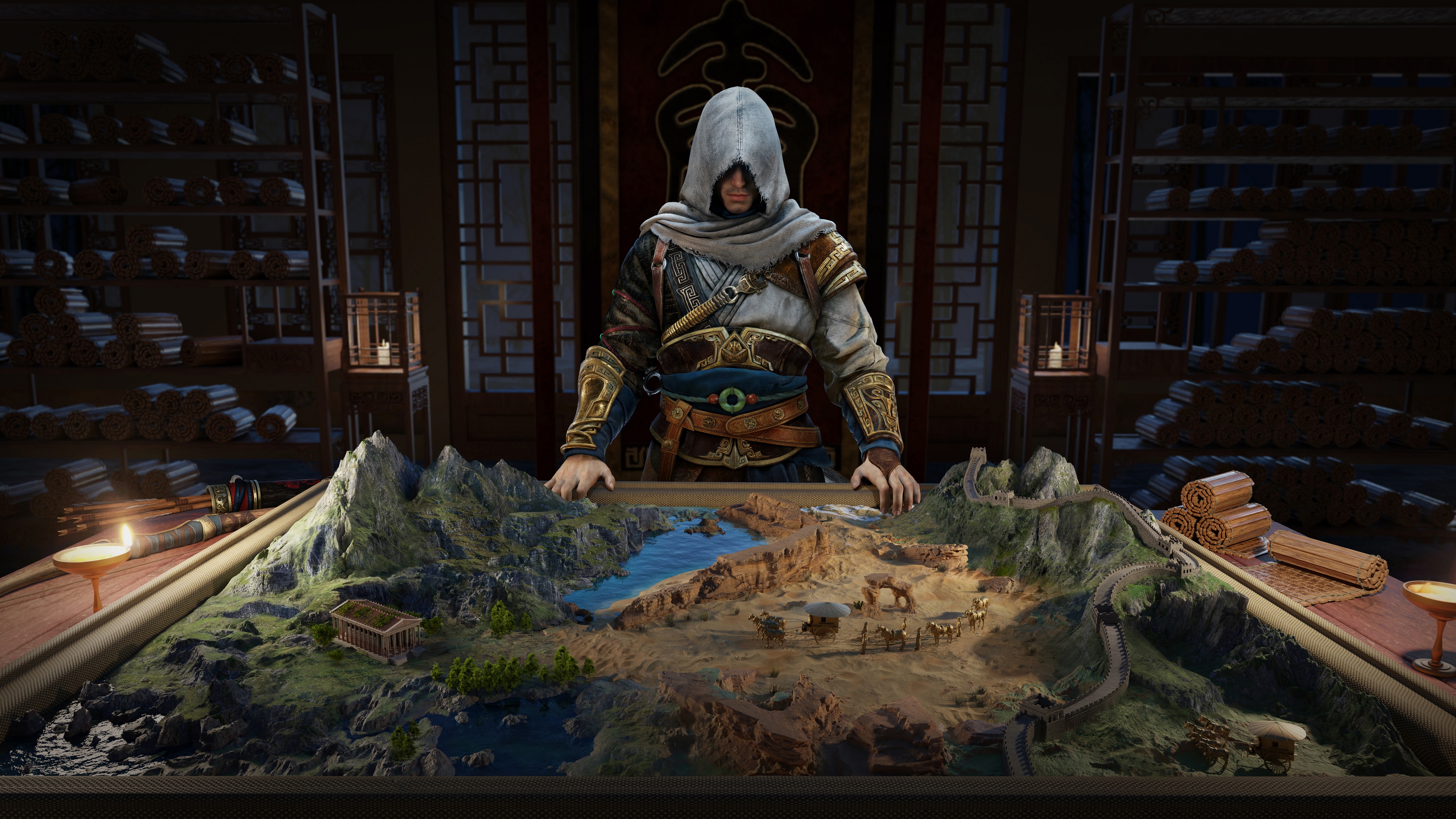 A detailed view of the female assassin from Assassin's Creed Jade standing amidst the beautiful scenery of ancient China.