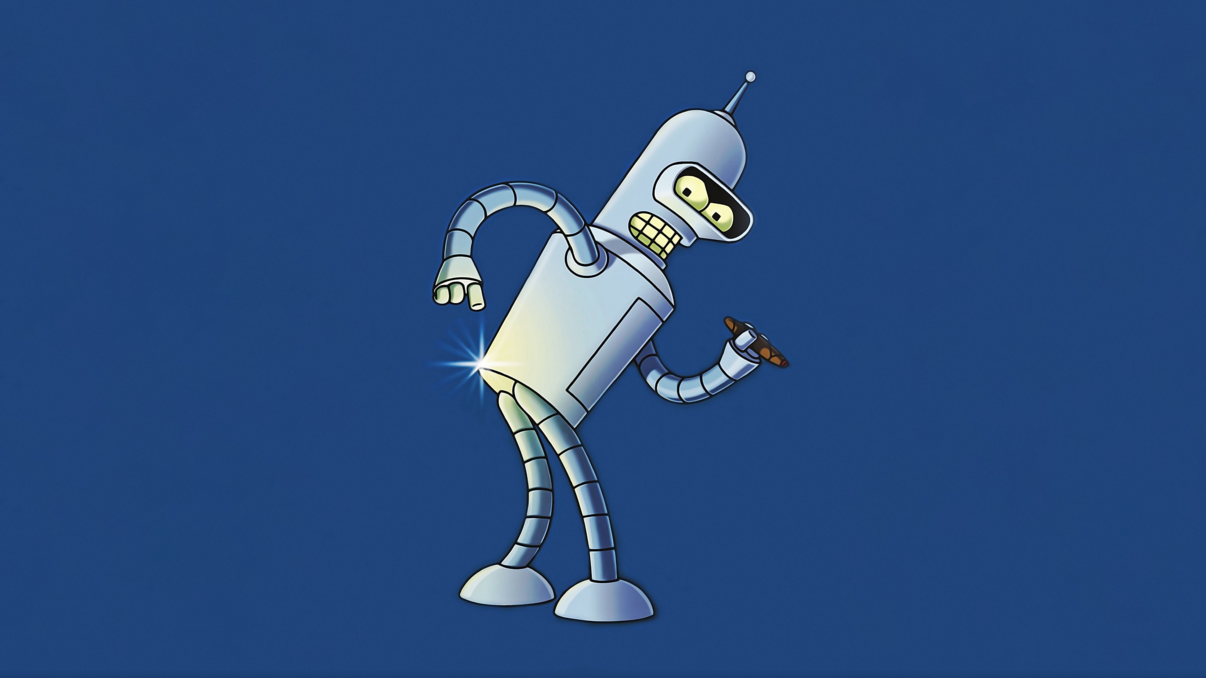 A funny cartoon illustration of Bender from the TV show Futurama against a blue background.