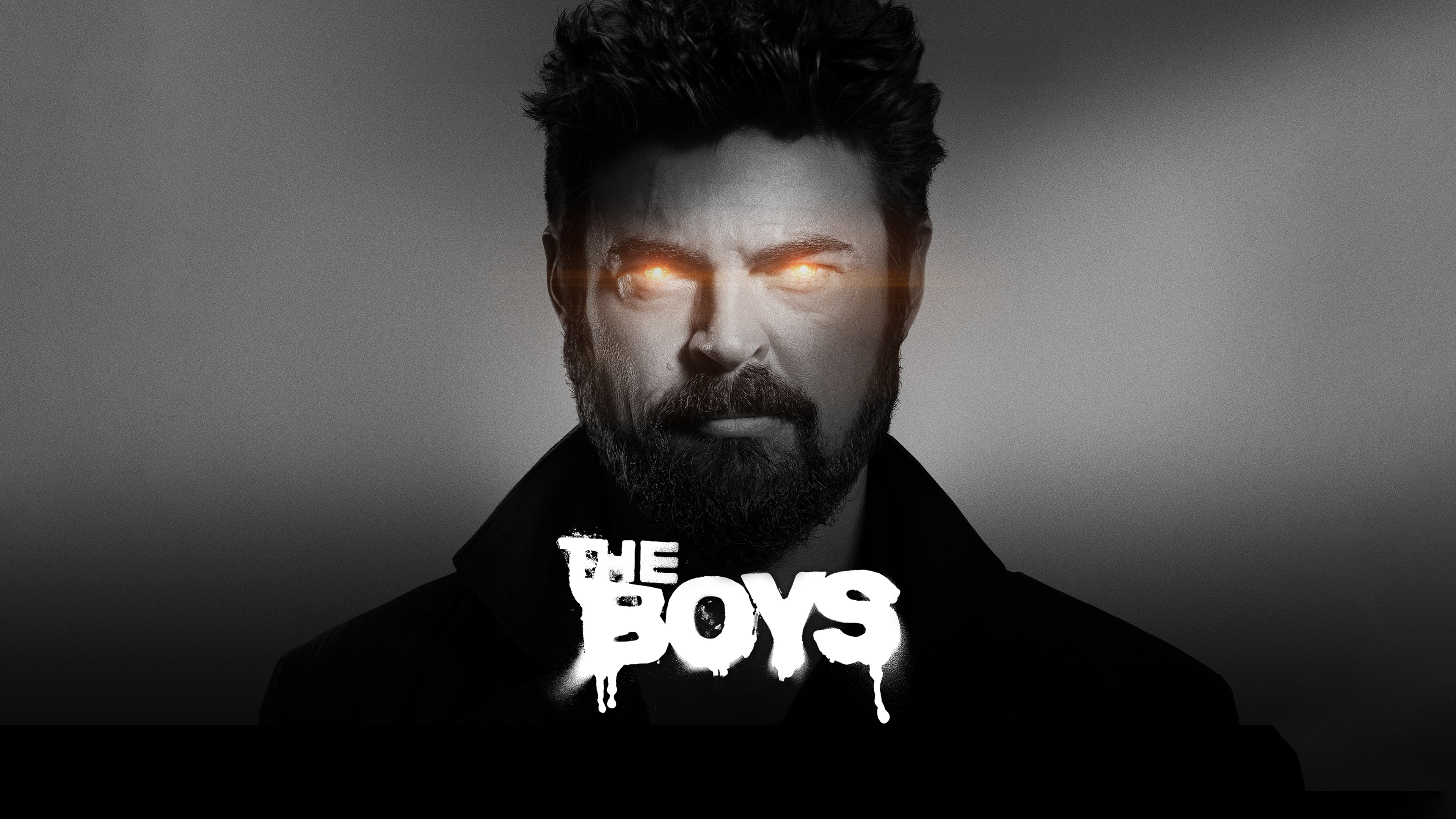 A monochrome, intense close-up of Billy Butcher (Karl Urban) from the TV series The Boys.